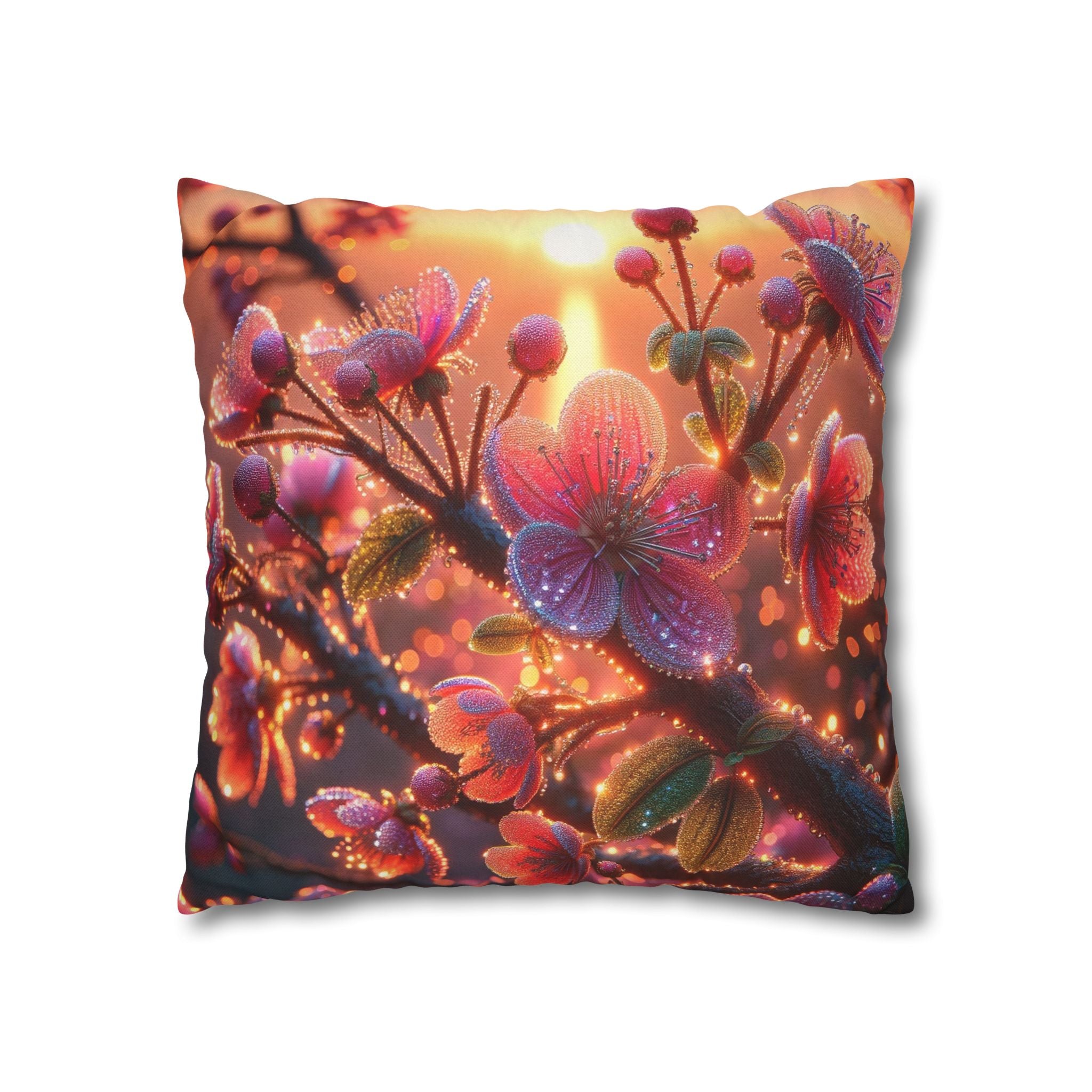 Multiple sized Pink flowers - Polyester Square Pillowcase