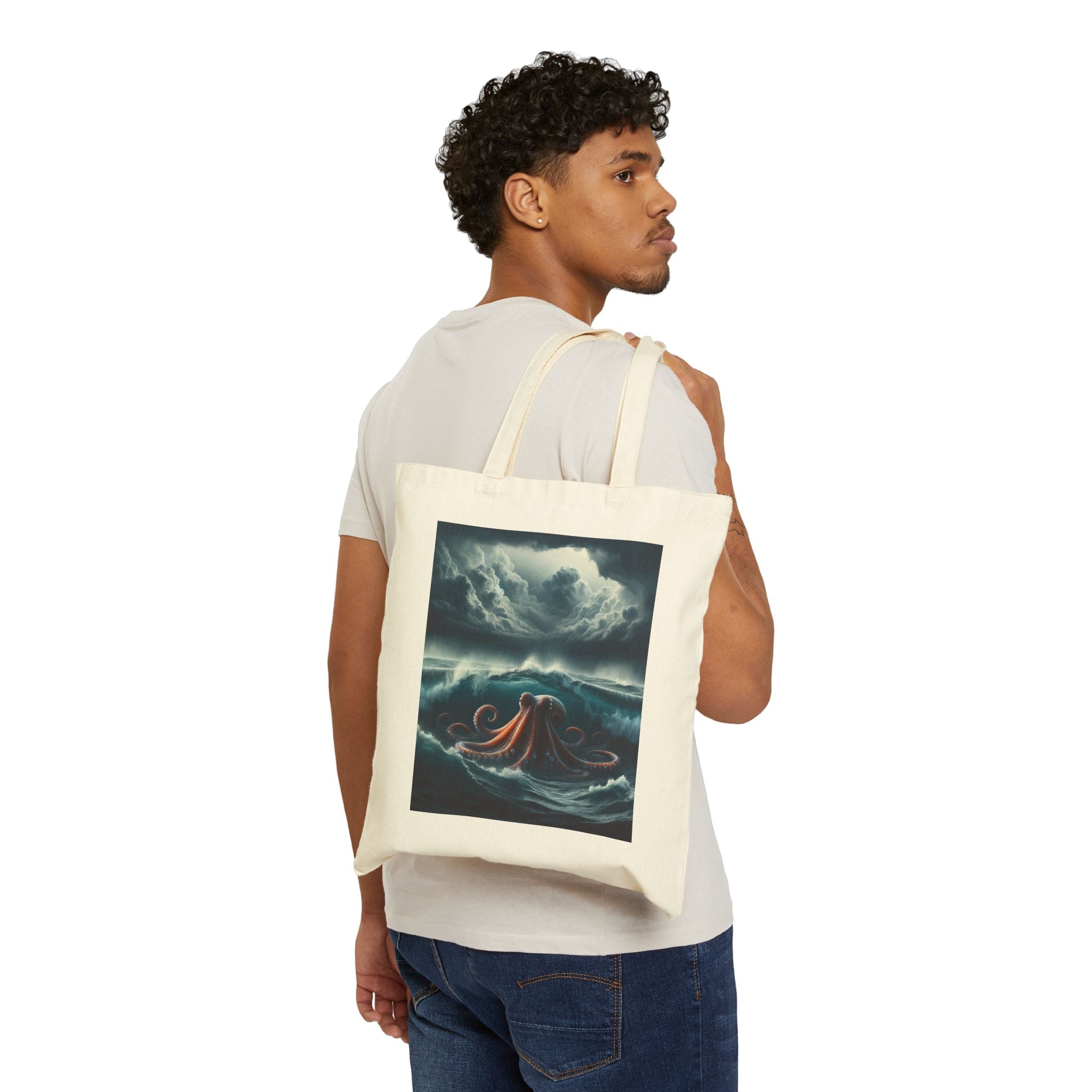Ocean-Themed Cotton Canvas Tote Bag