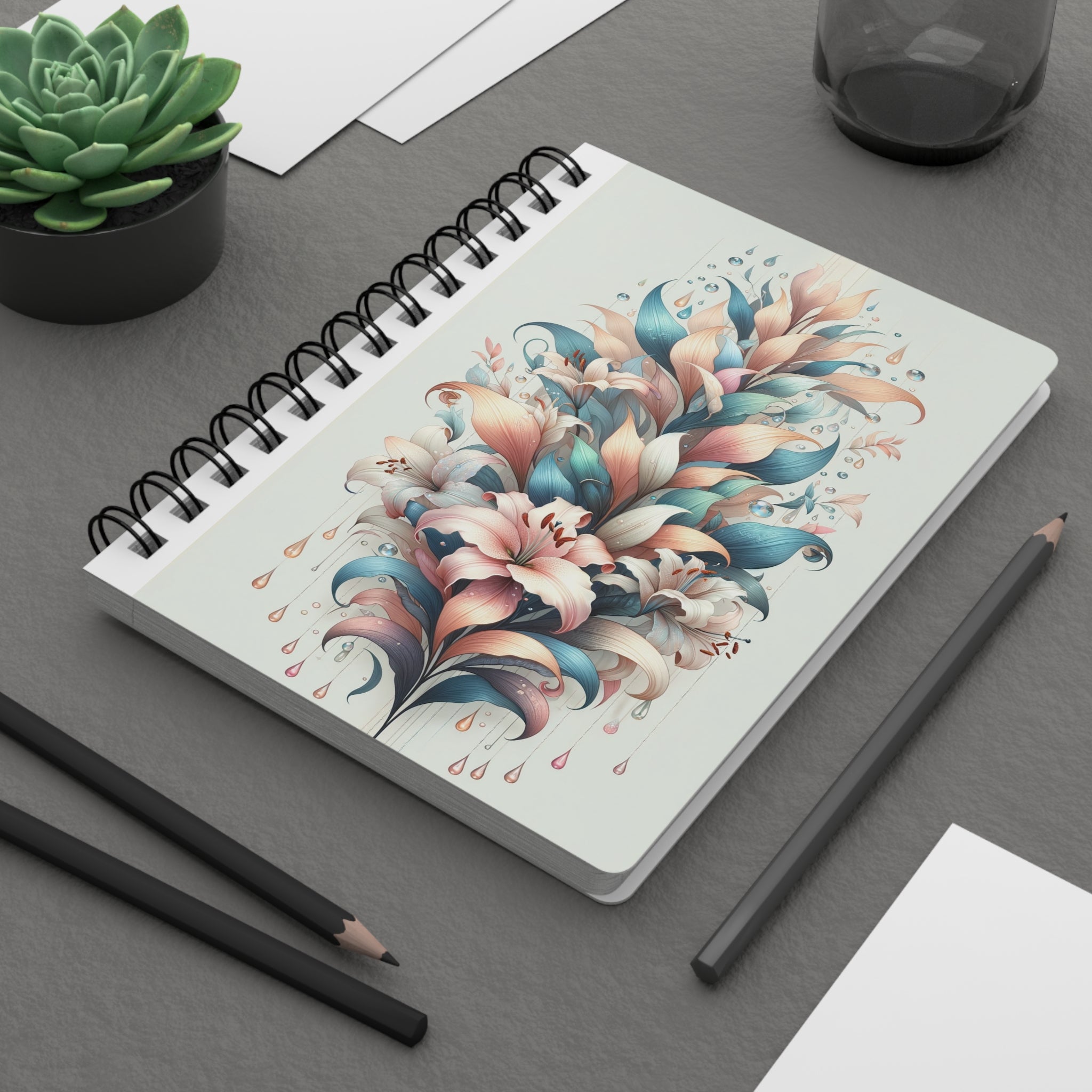 Bouquet of lilies with colourful leaves - Spiral Notebook