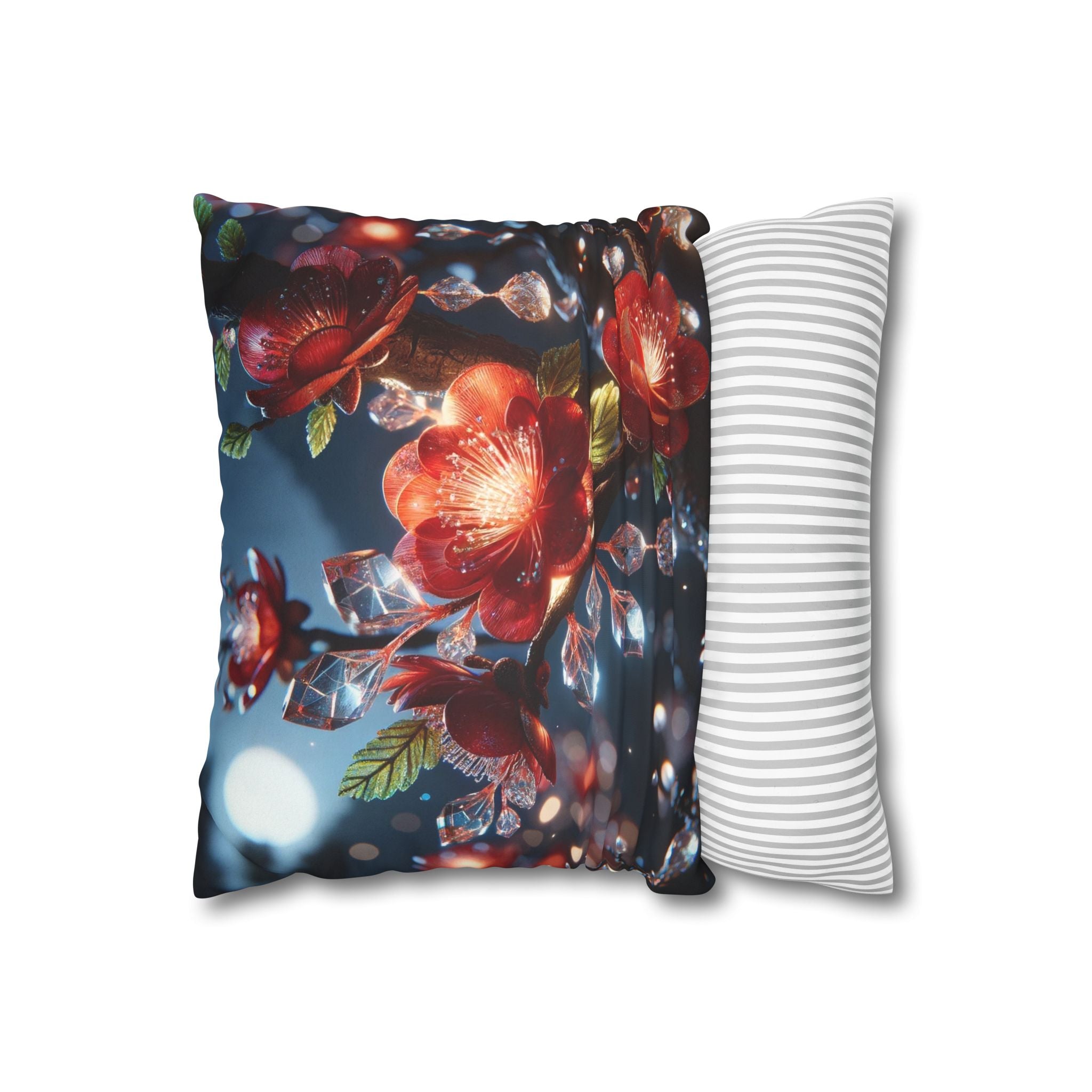 Red diamond flowers (in moonlight) - Suede Square Pillowcase