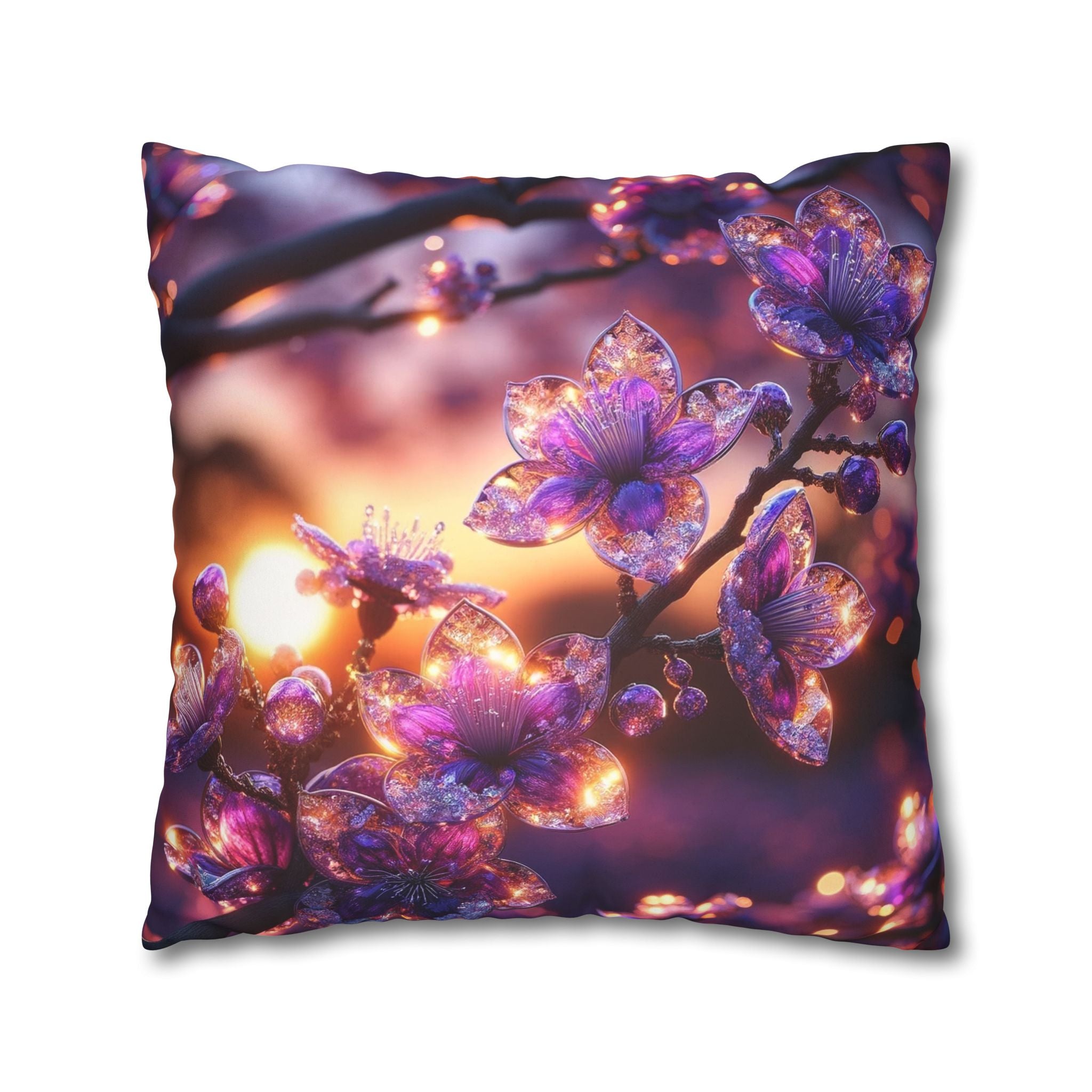 Purple crystal flowers - Suede Square Pillowcase