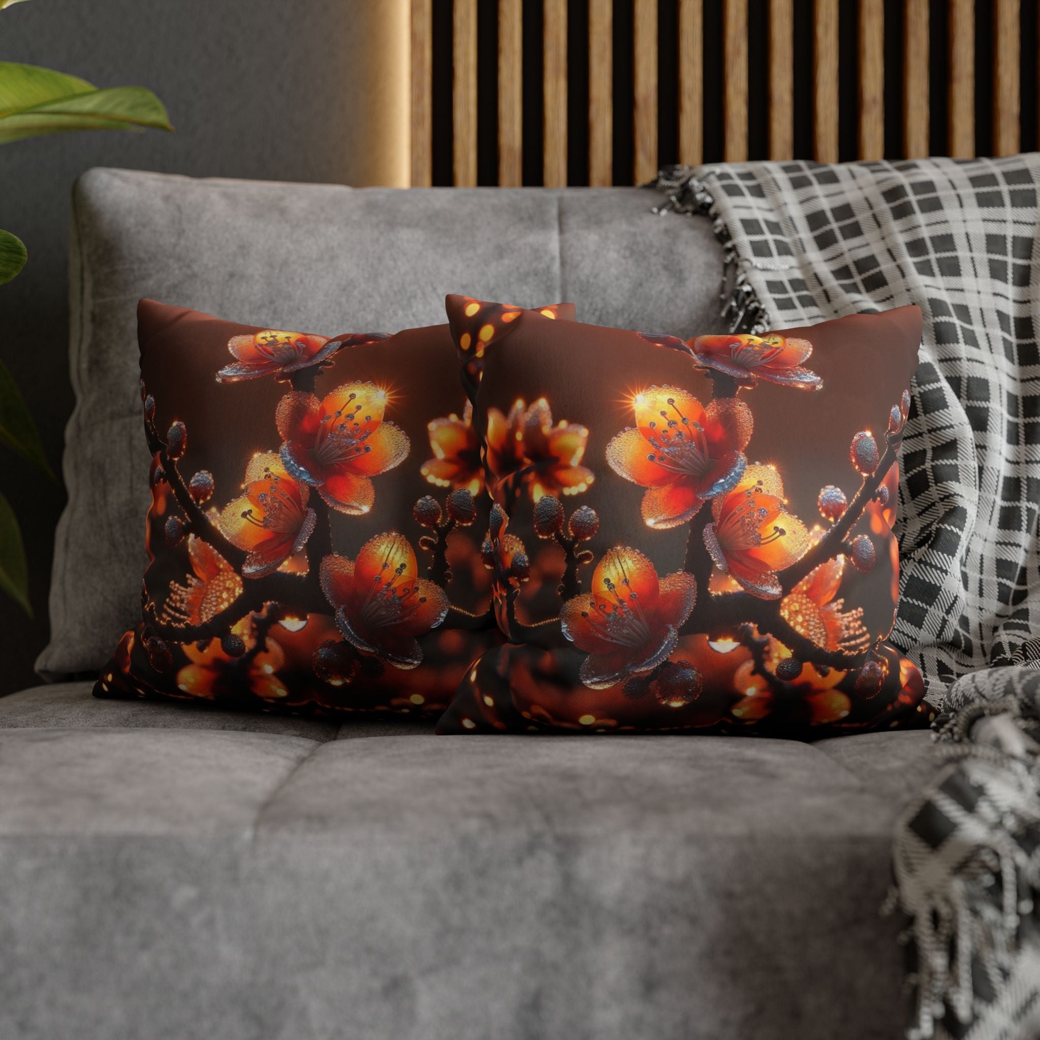 Orange-red flowers - Suede Square Pillowcase