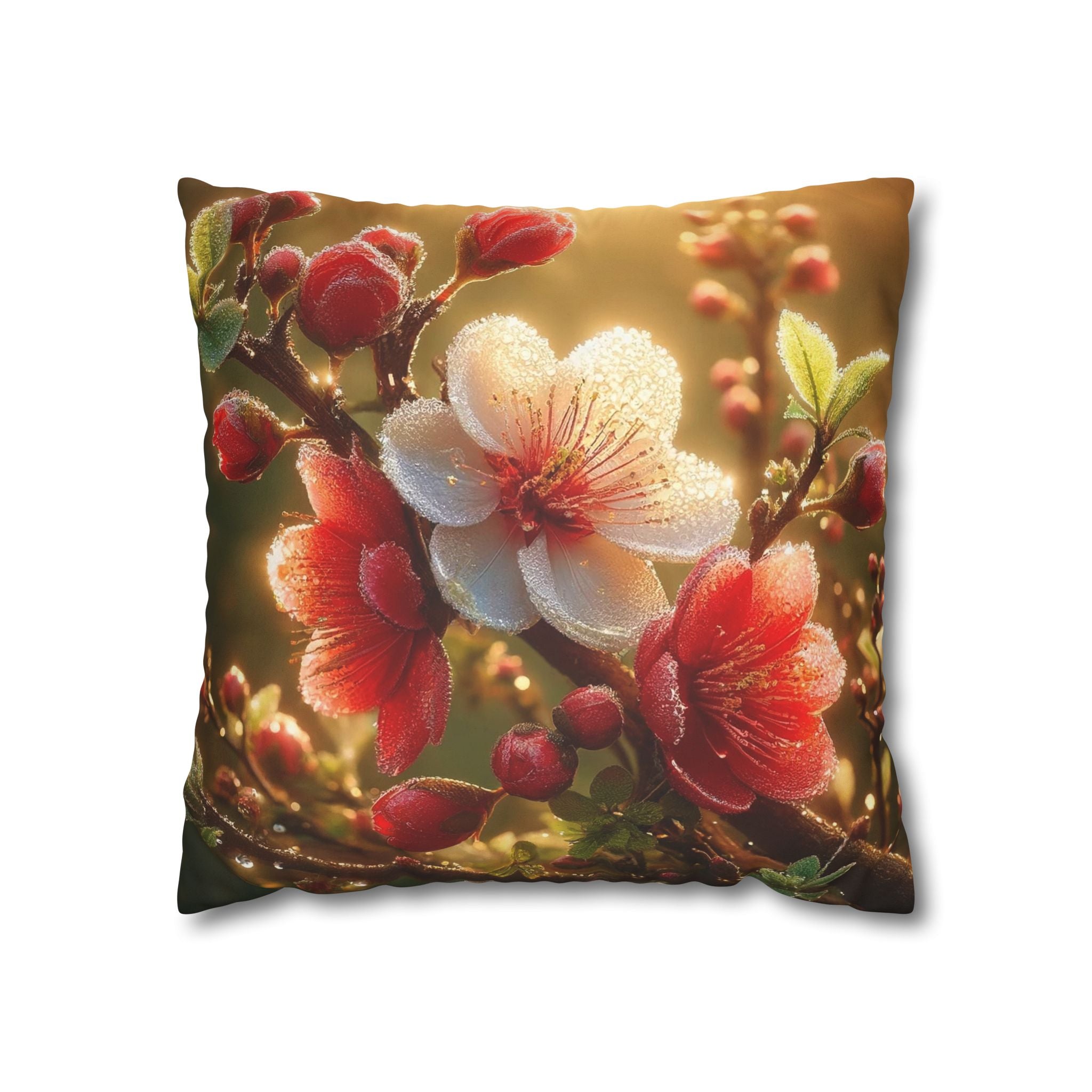 Bright red and white flowers - Suede Square Pillowcase