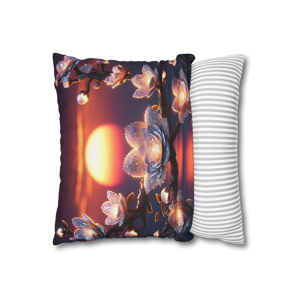 White flowers in the night - Polyester Square Pillowcase