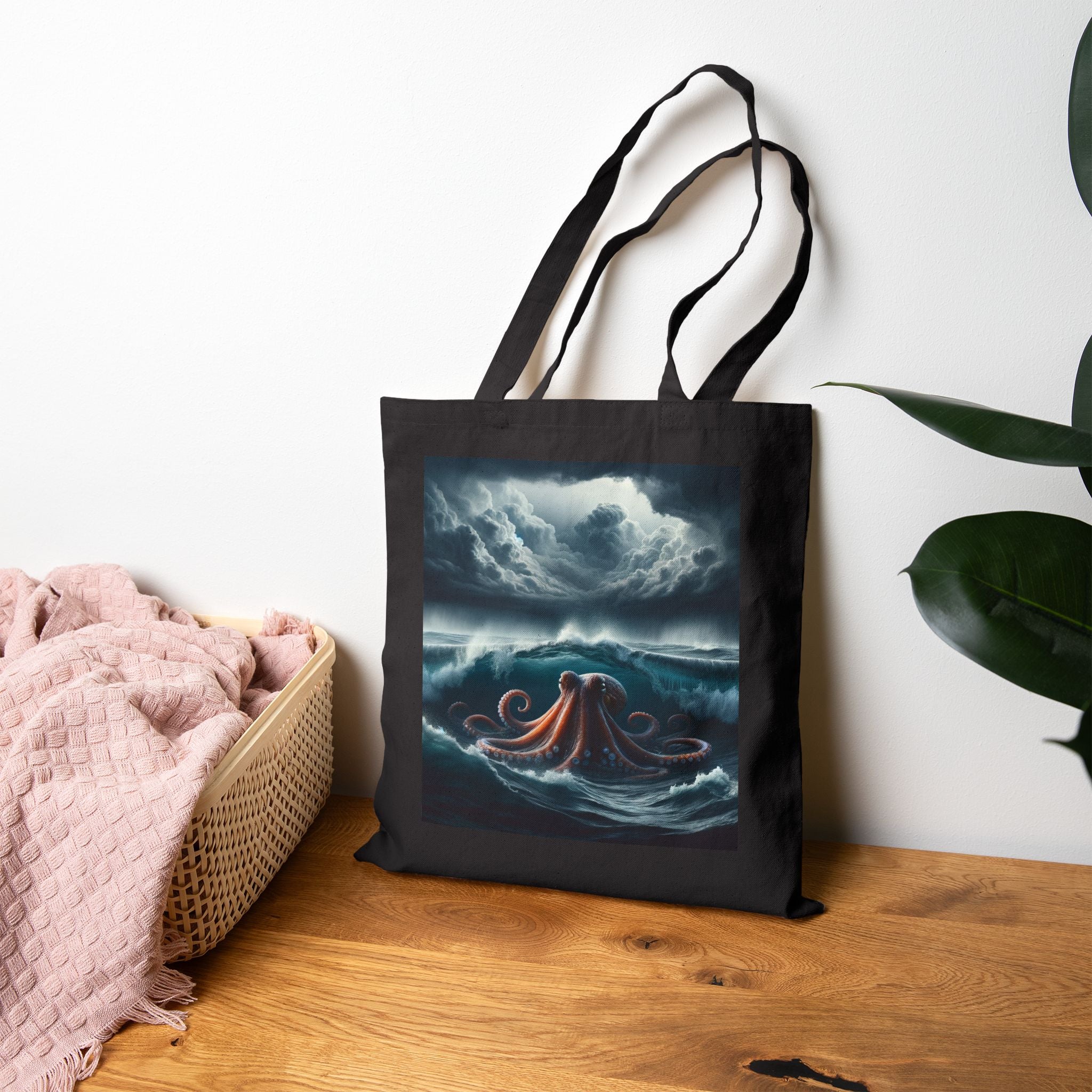 Ocean-Themed Cotton Canvas Tote Bag