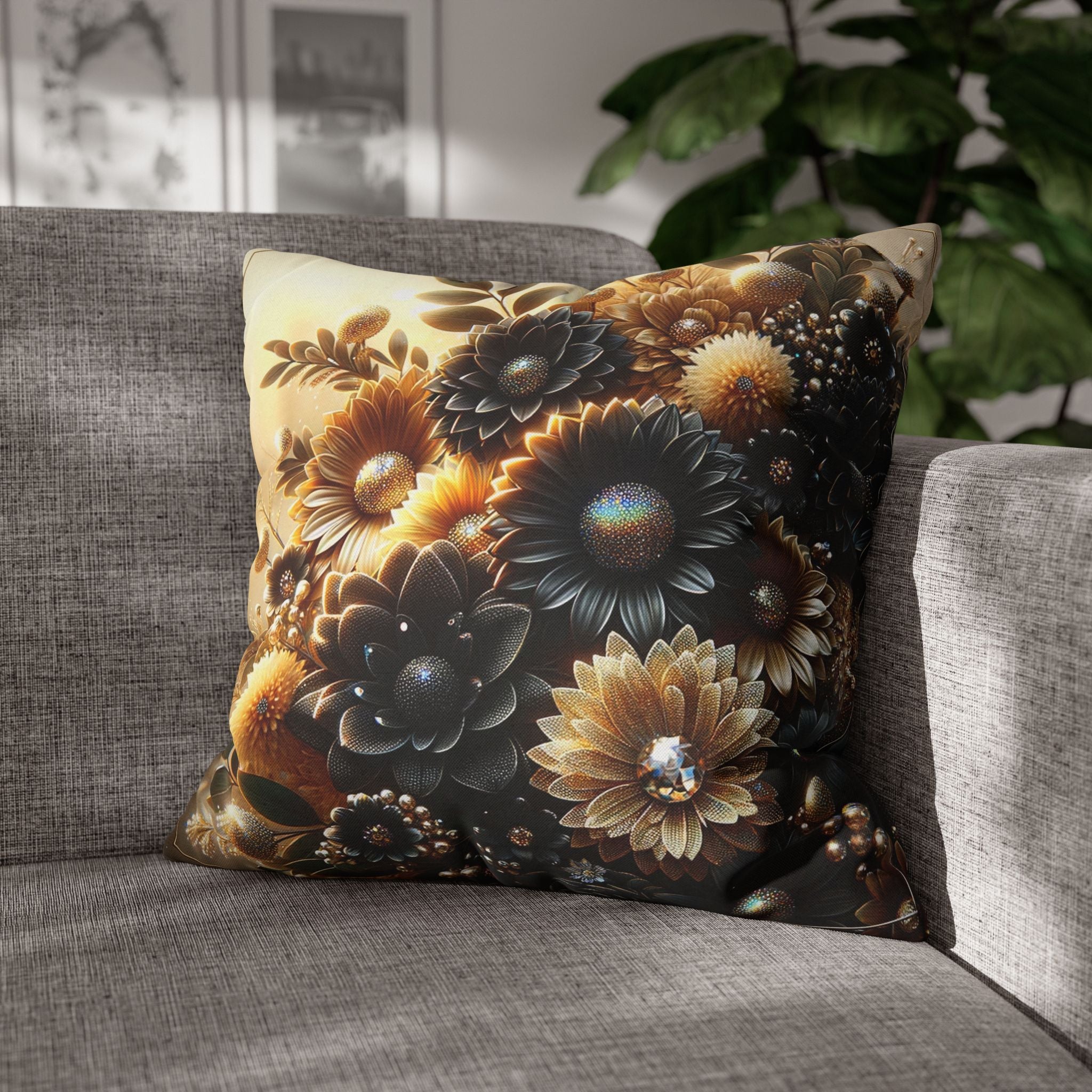 Black-golden Bouquet (2) - Polyester Square Pillowcase