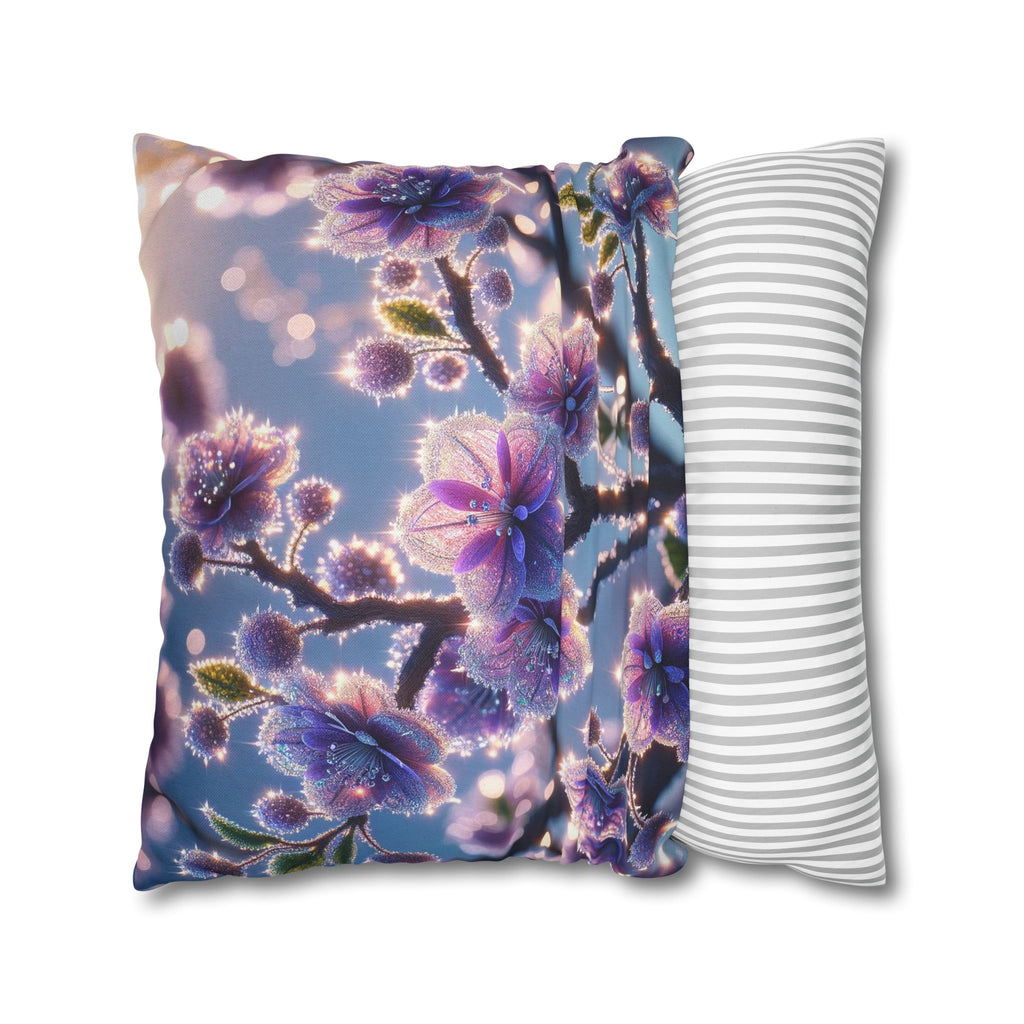 Lavender coloured flowers with sky blue background -  Polyester Square Pillowcase
