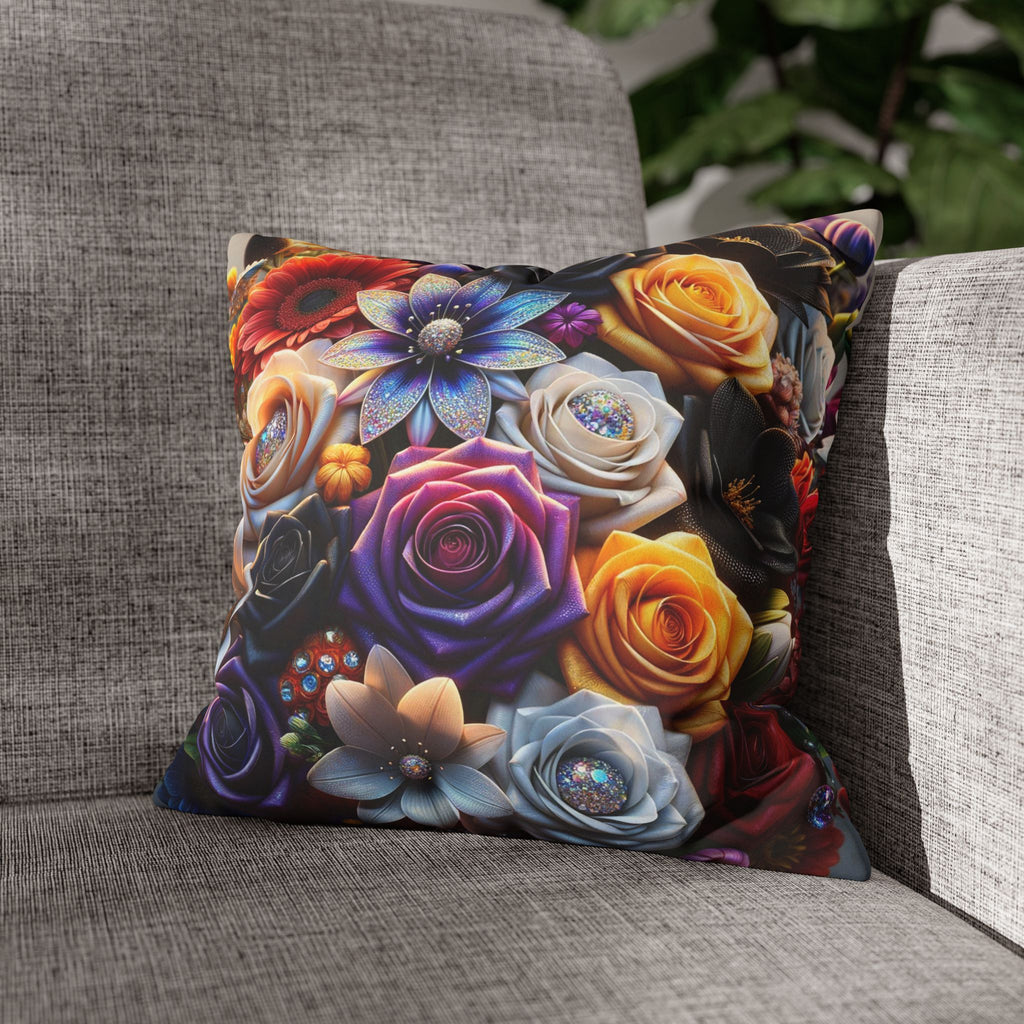 Colourful Bouquet of big flowers- Suede Square Pillowcase