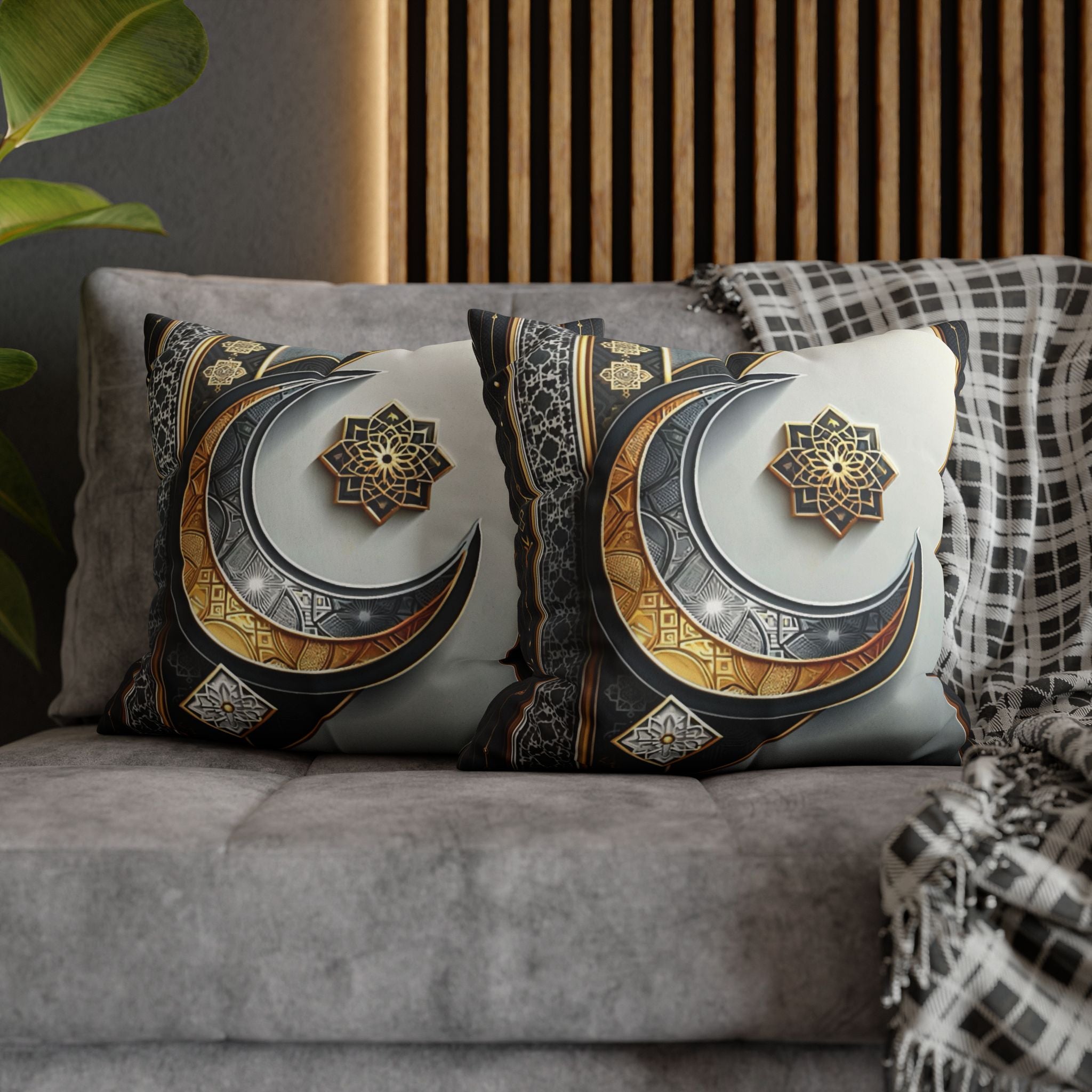 Islamic Art (gold & silver moon)) - Suede Square Pillowcase