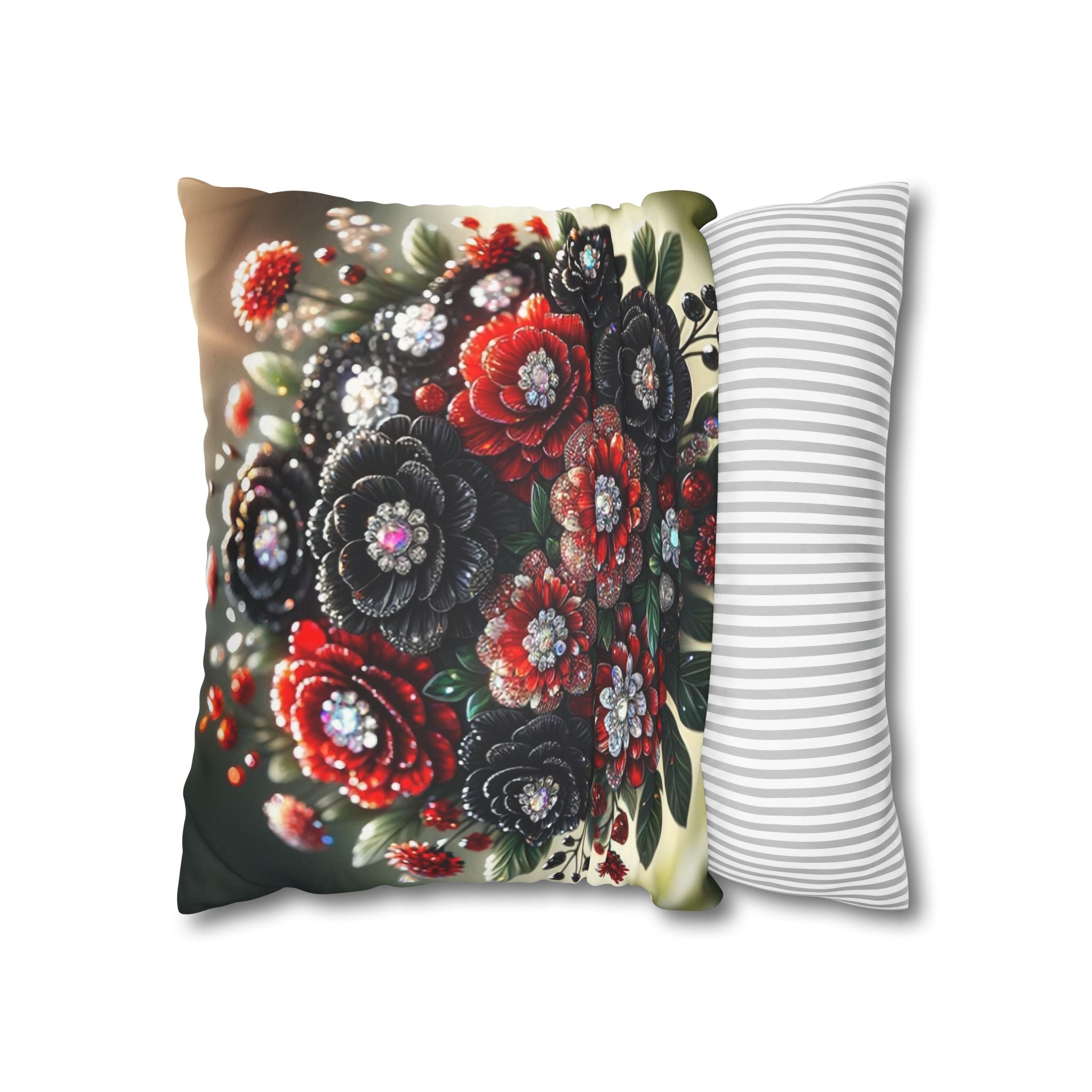 Bouquet with Black and Red flowers- Suede Square Pillowcase