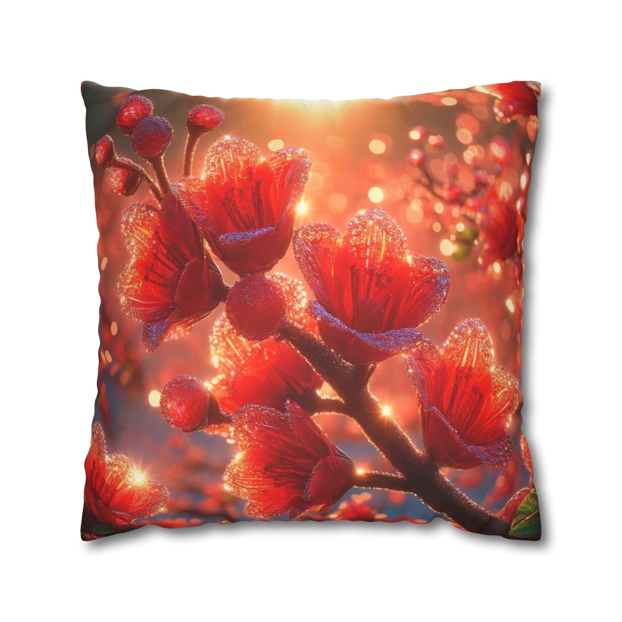 Red diamond flowers (in sunset) - Suede Square Pillowcase