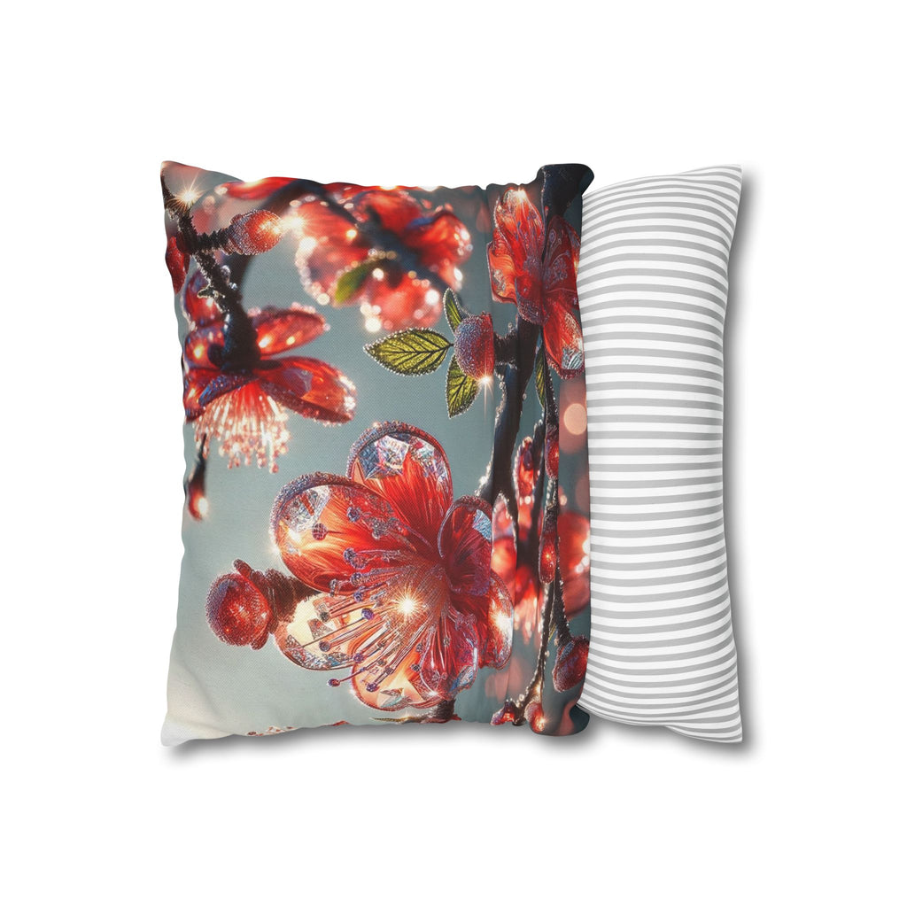 Diamond-red flowers - Polyester Square Pillowcase