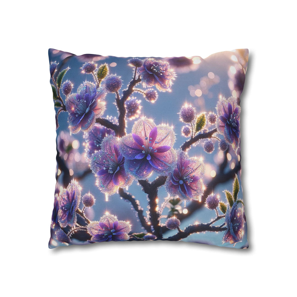 Lavender coloured flowers with sky blue background -  Polyester Square Pillowcase