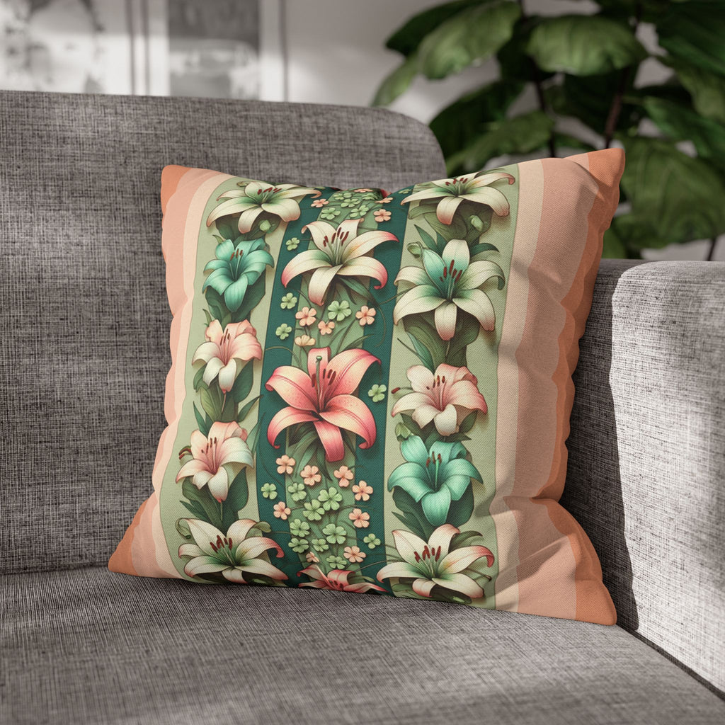 Lilies on peach background - Polyester Square Pillowcase