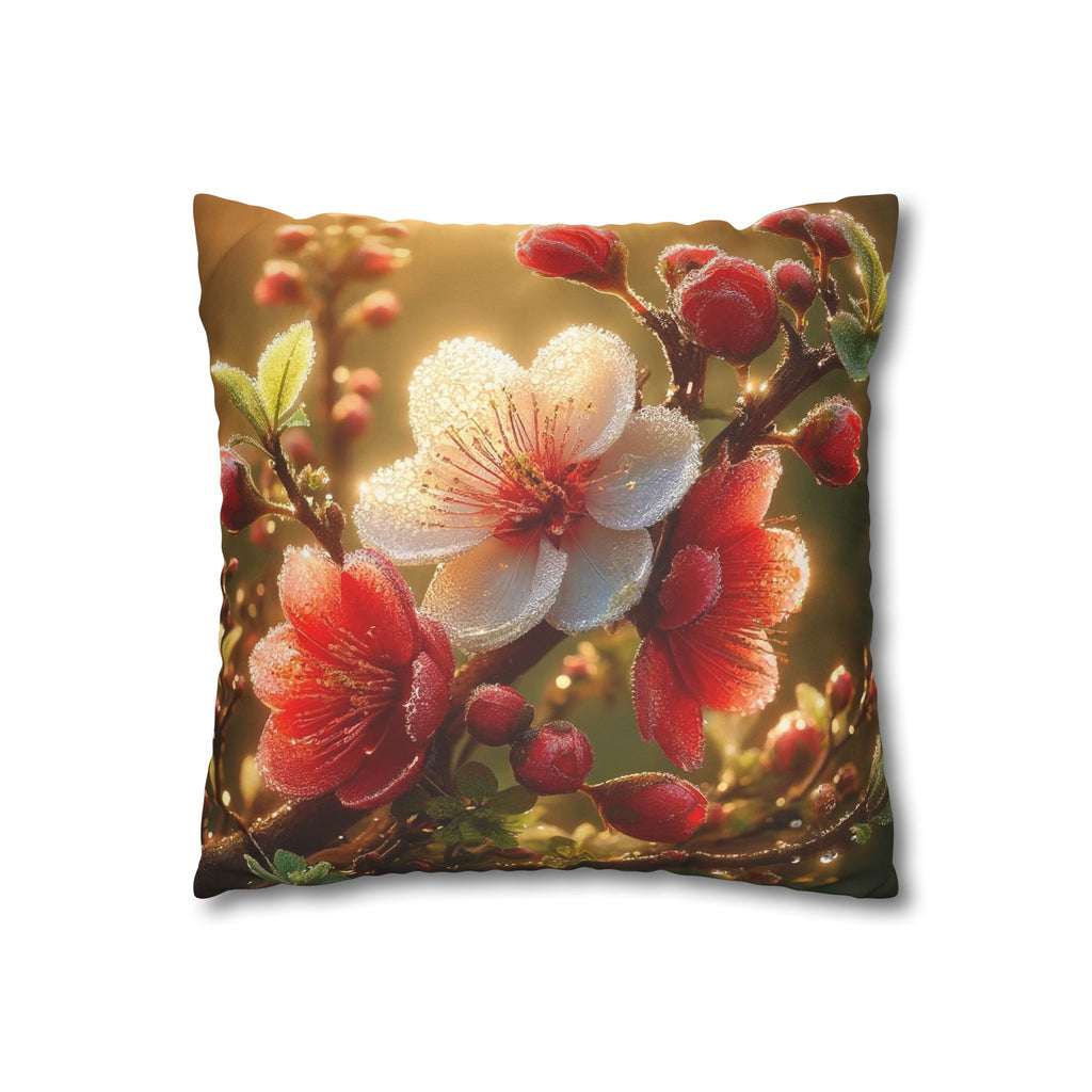 Bright red and white flowers - Suede Square Pillowcase