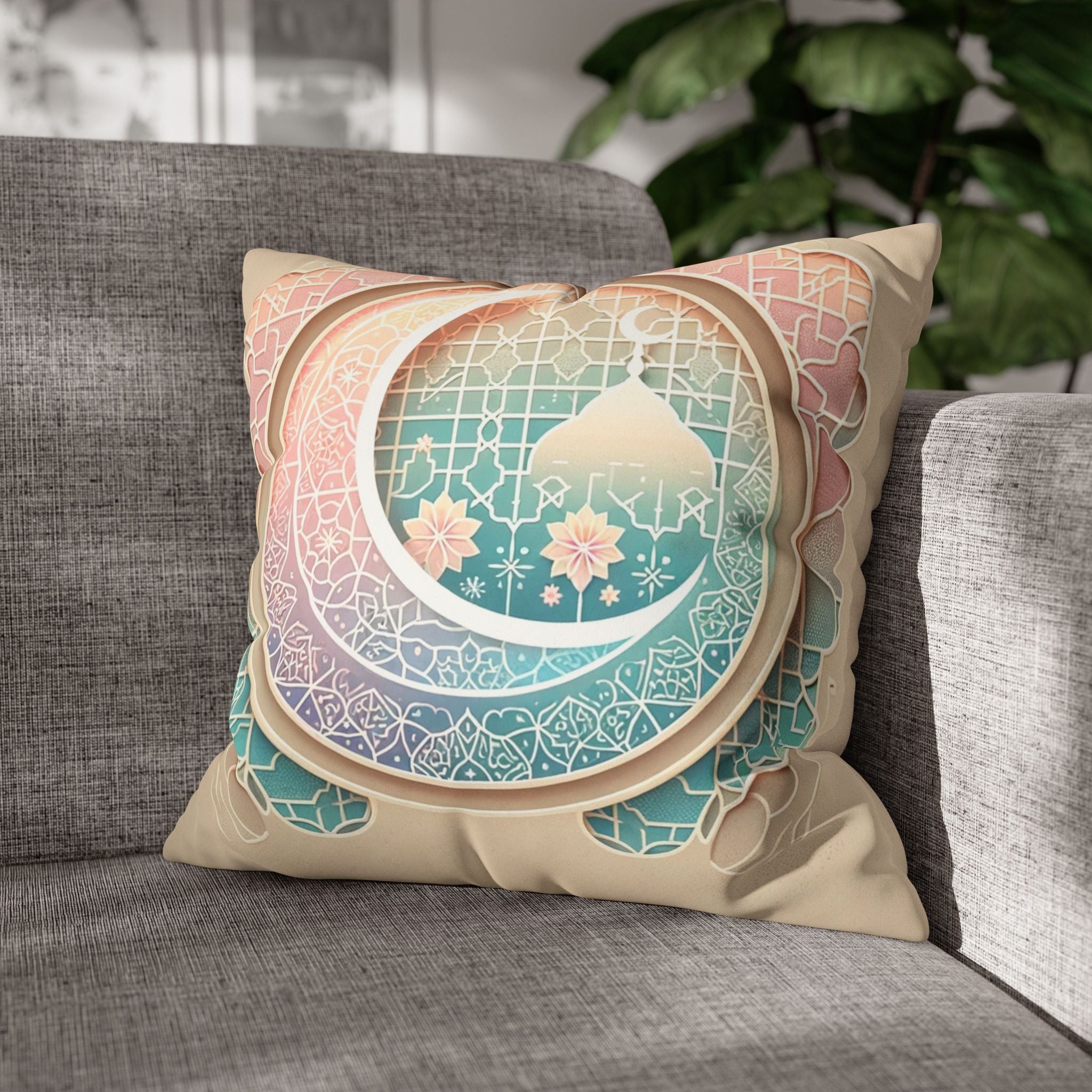 Islamic Art (pastel pink and green) - Suede Square Pillowcase