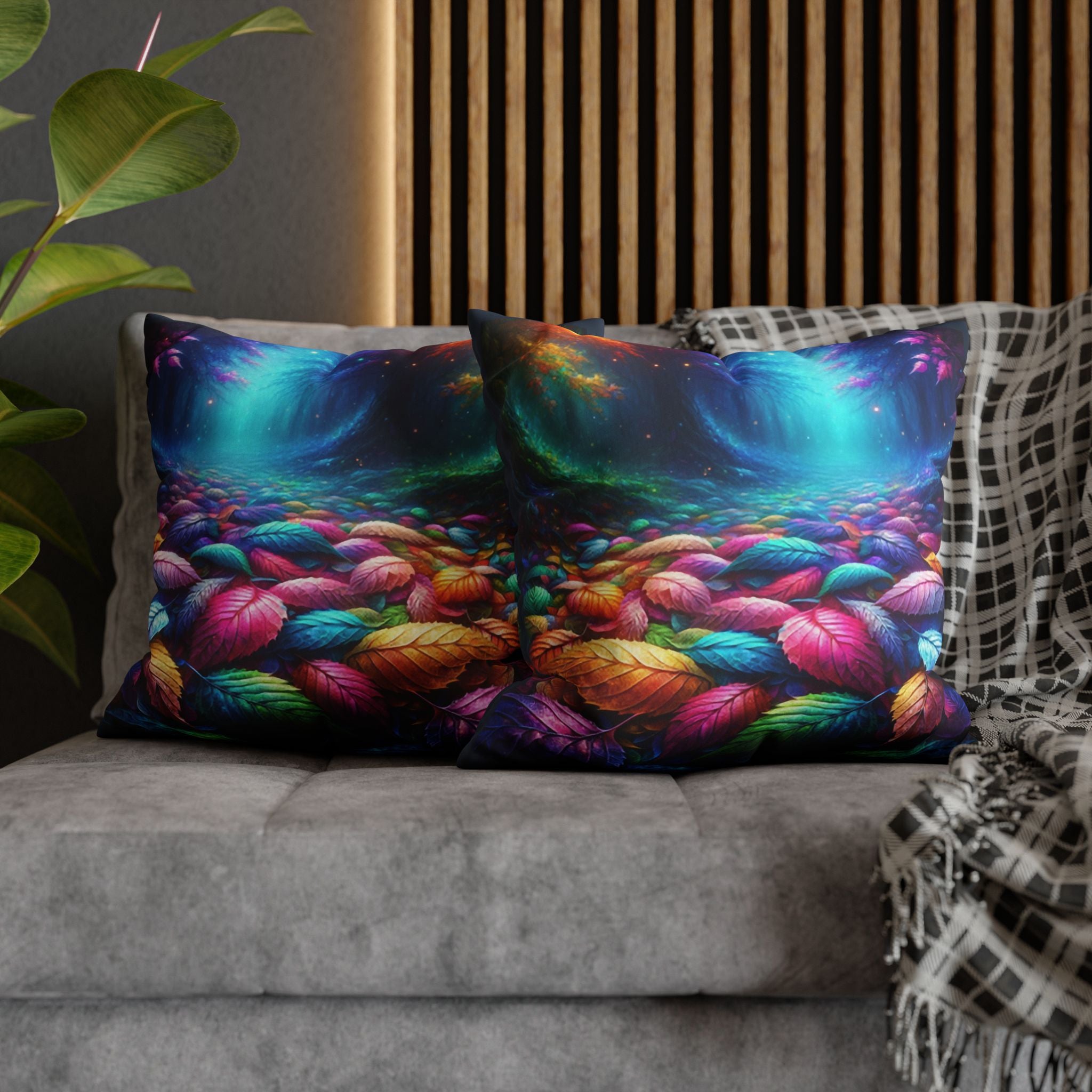 Magical leaves (blue light) - Suede Square Pillowcase