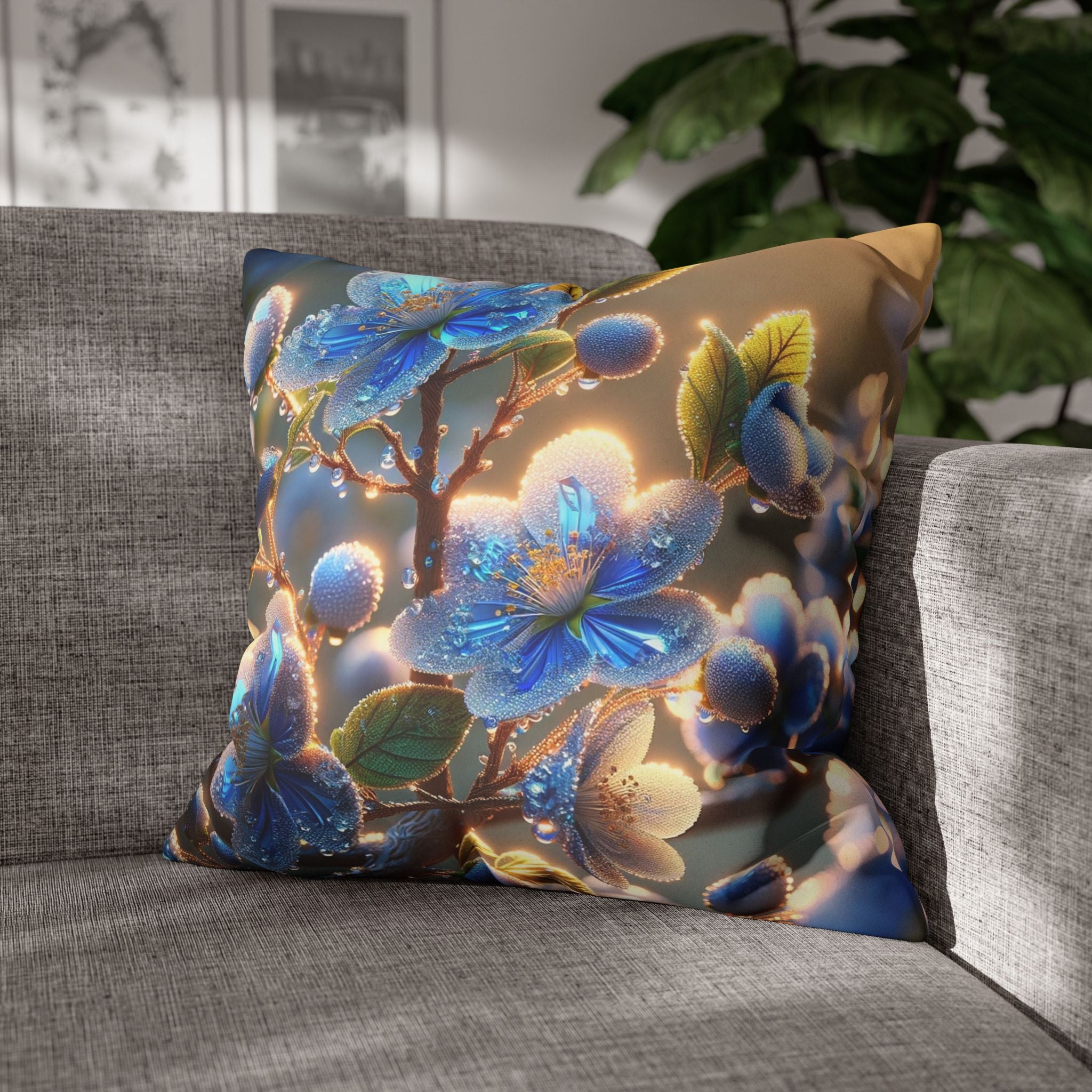 White-blue flowers - Suede Square Pillowcase