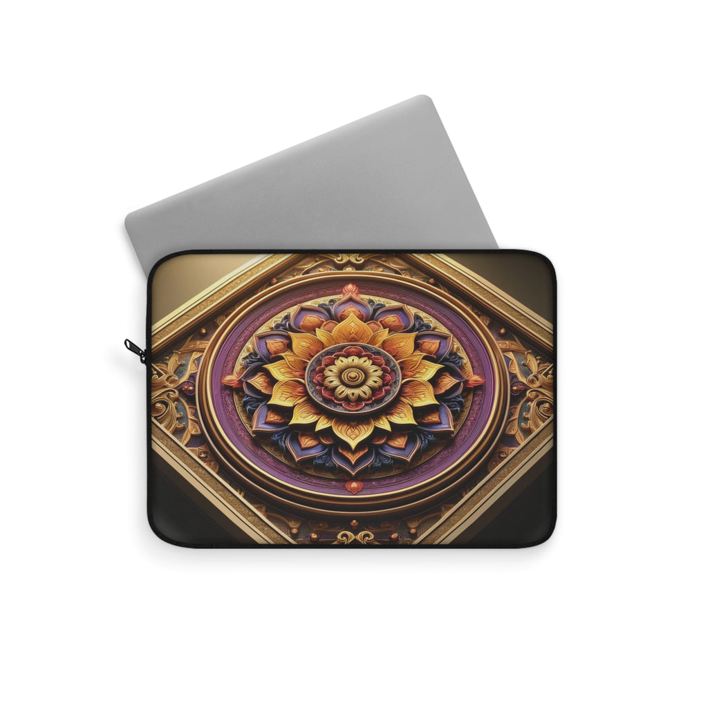 A 3D purple-golden Mandala in a square frame - Laptop Sleeve