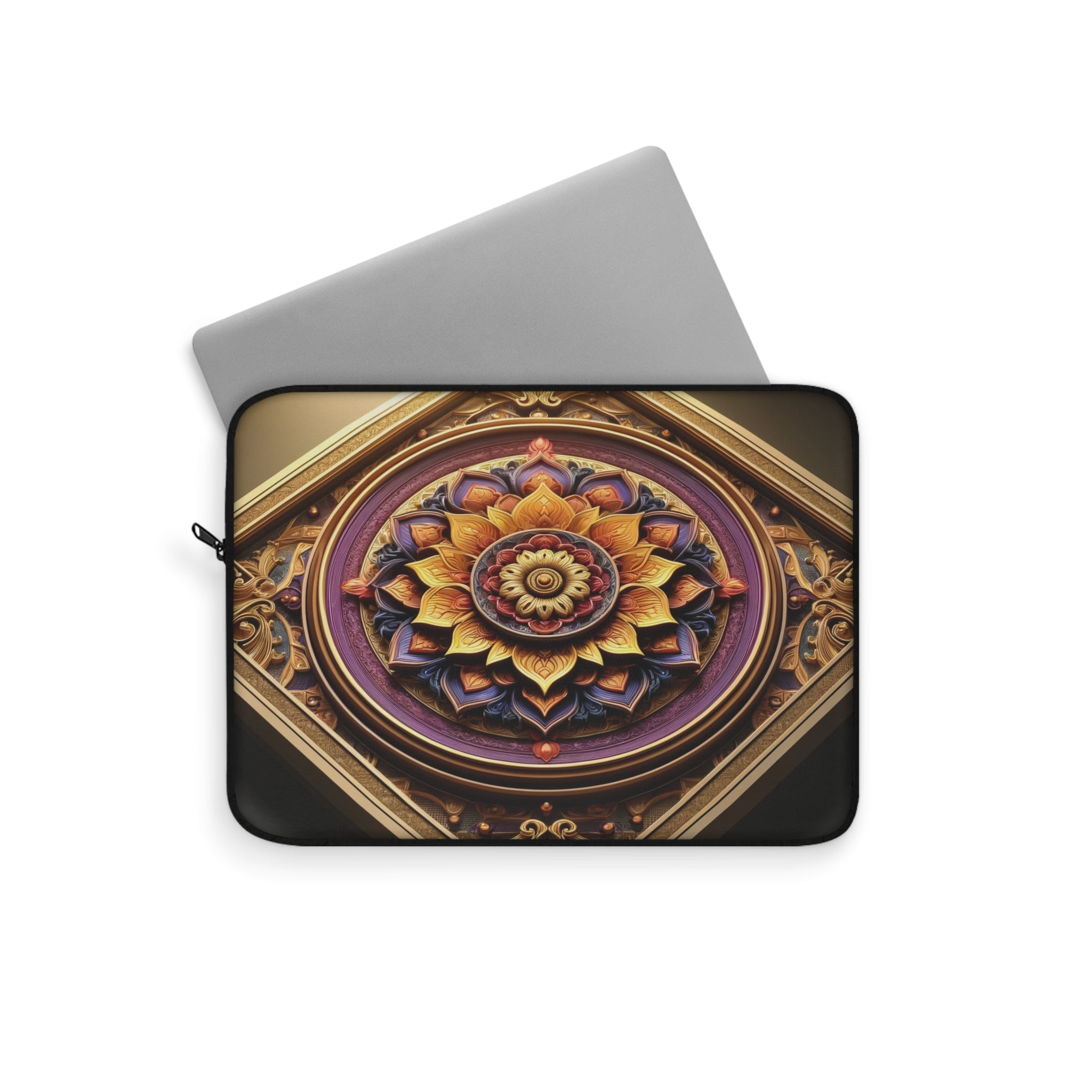 A 3D purple-golden Mandala in a square frame - Laptop Sleeve