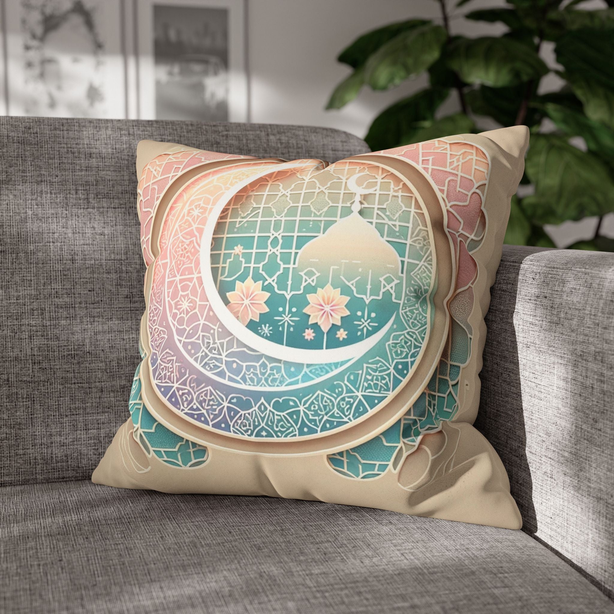 Islamic Art (pastel pink and green) - Suede Square Pillowcase