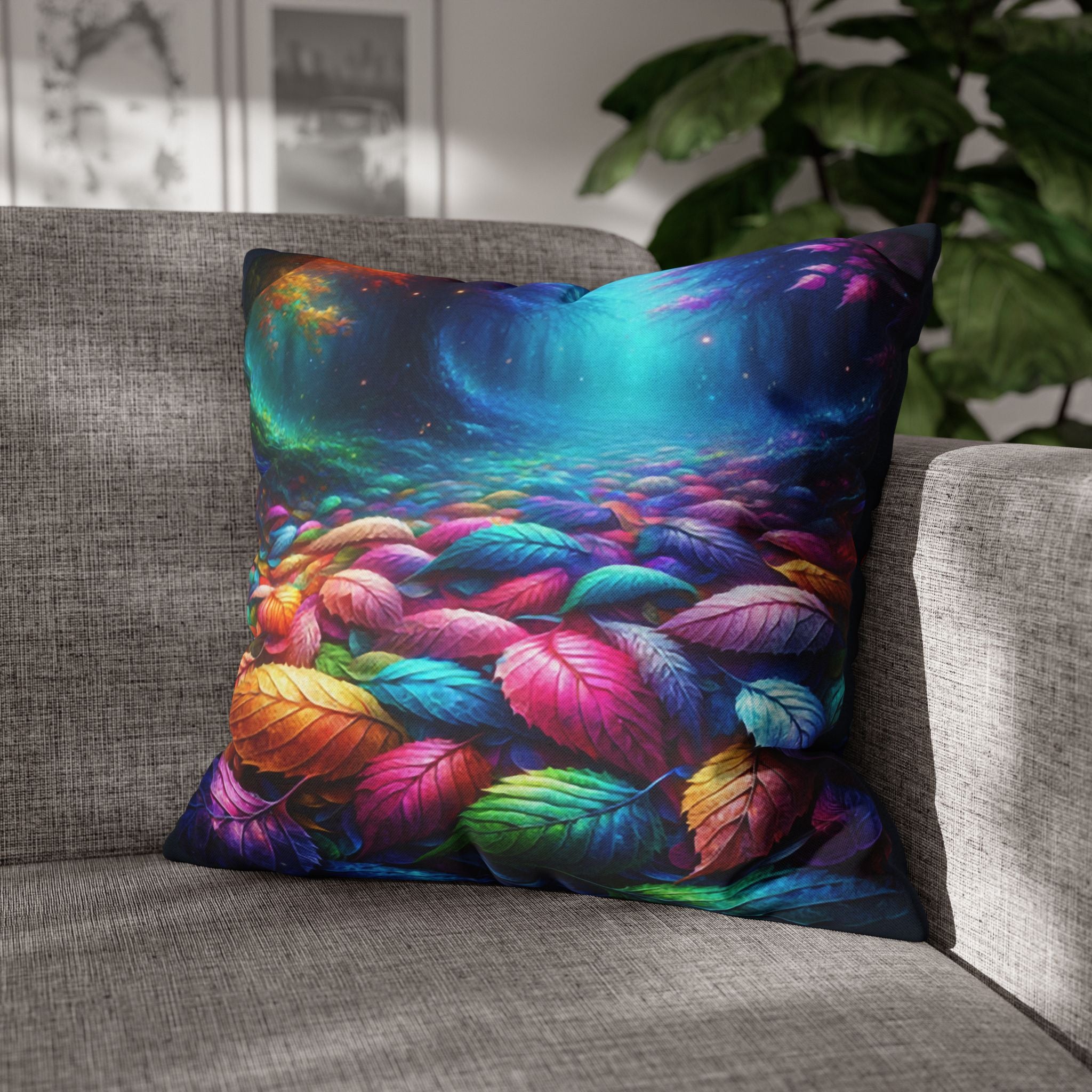Magical Leaves in a forest-  Polyester Square Pillowcase