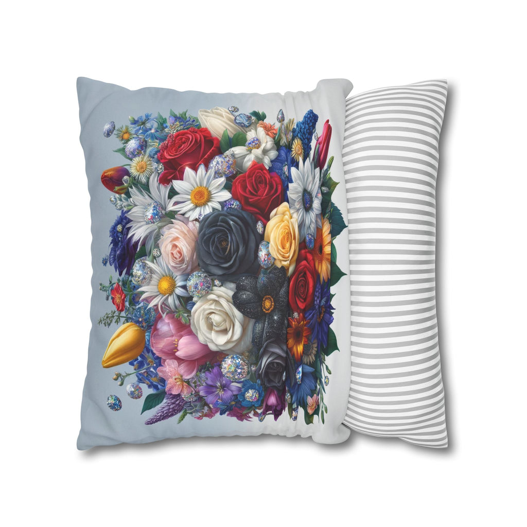 Colourful Bouquet (blue background) - Suede Square Pillowcase