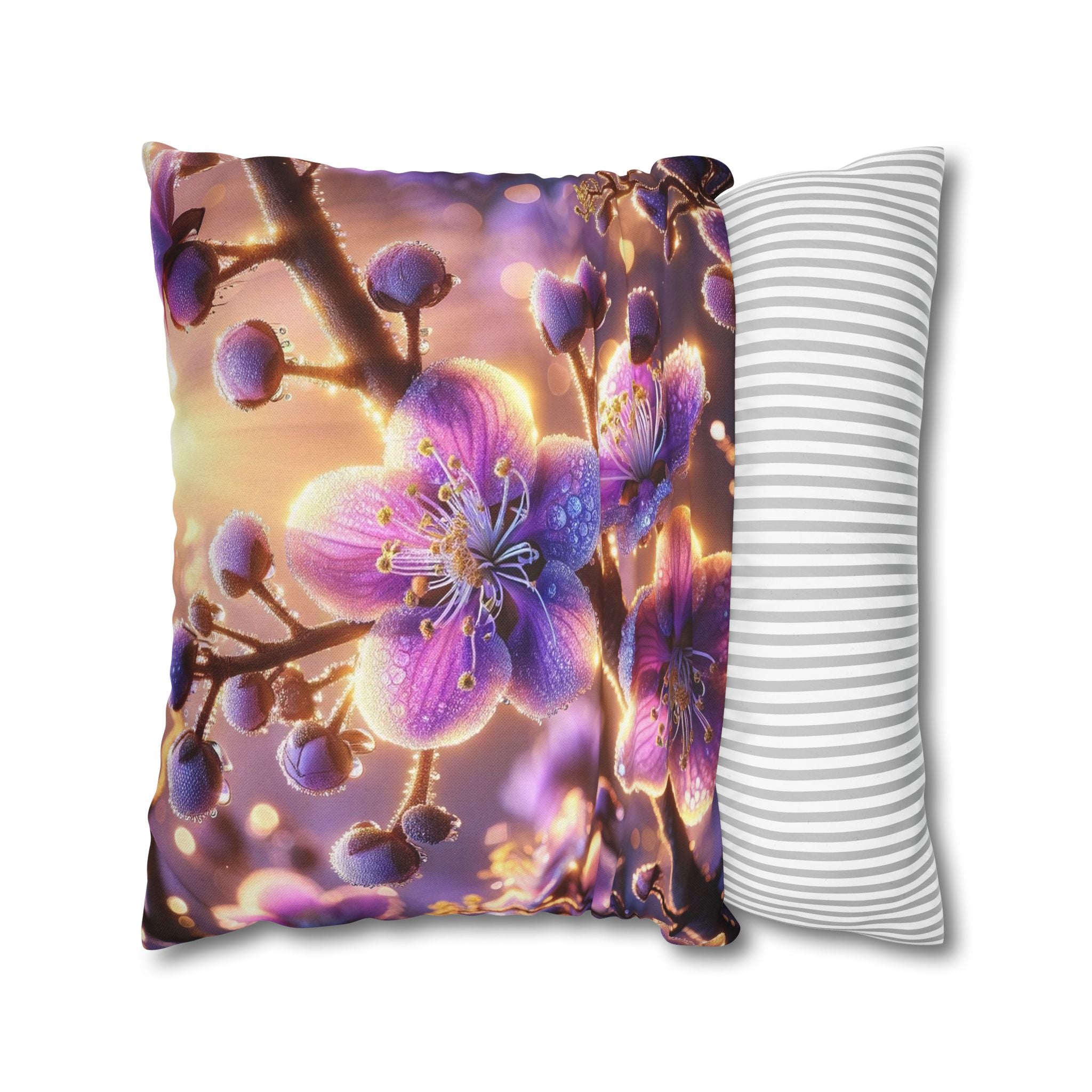 Purple-white, diamond flowers - Polyester Square Pillowcase
