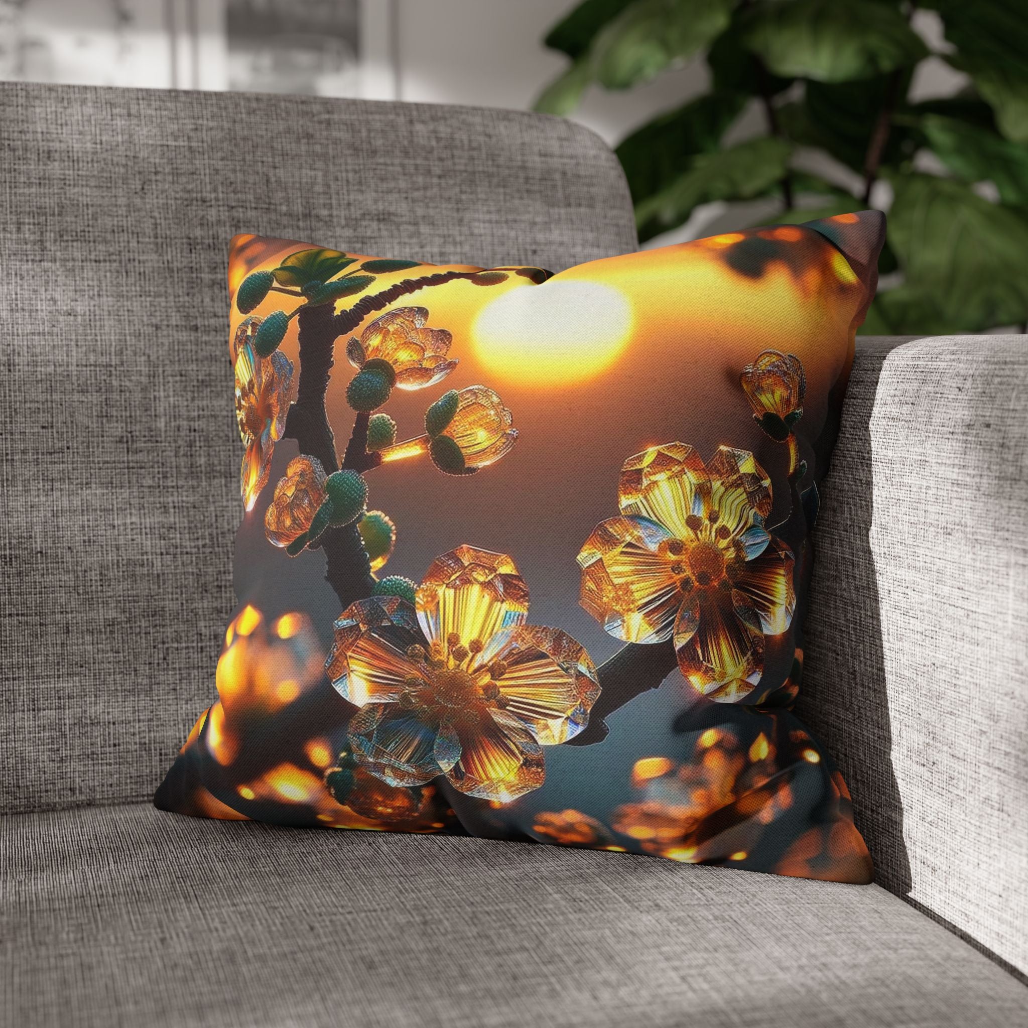 Yellow flowers in sunset - Polyester Square Pillowcase