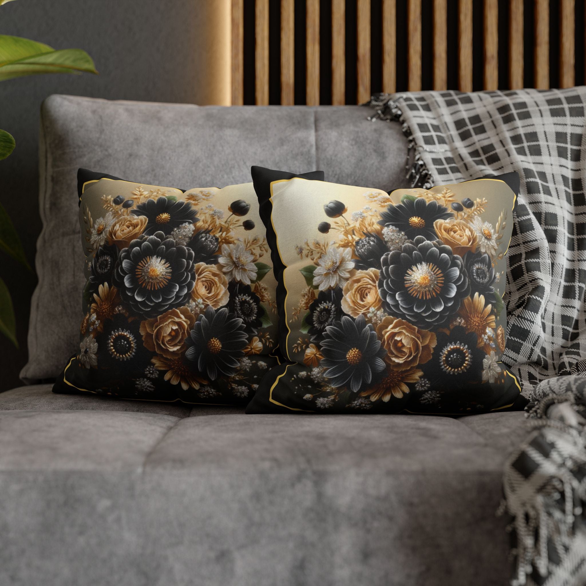 Black and Golden Bouquet (1) - Polyester Square Pillowcase