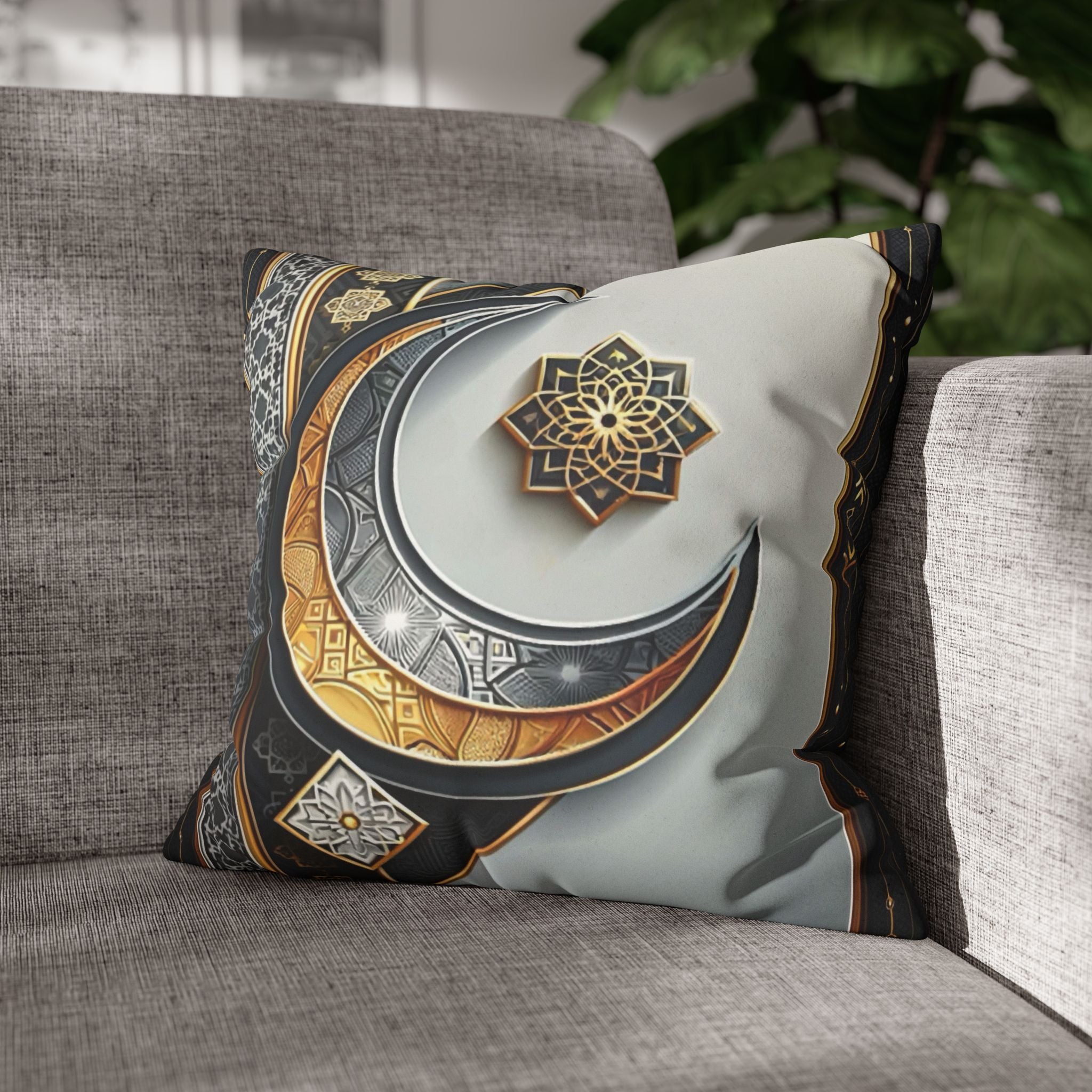 Islamic Art (gold & silver moon)) - Suede Square Pillowcase