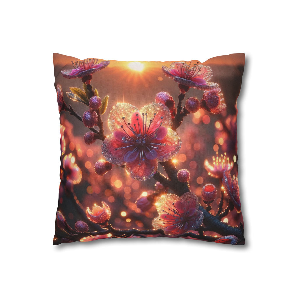 Pink flowers in sunset - Polyester Square Pillowcase