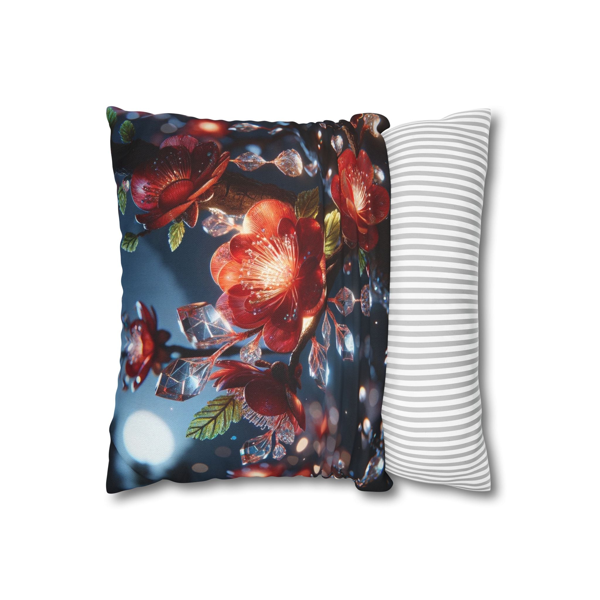 Red flowers in the night - Polyester Square Pillowcase