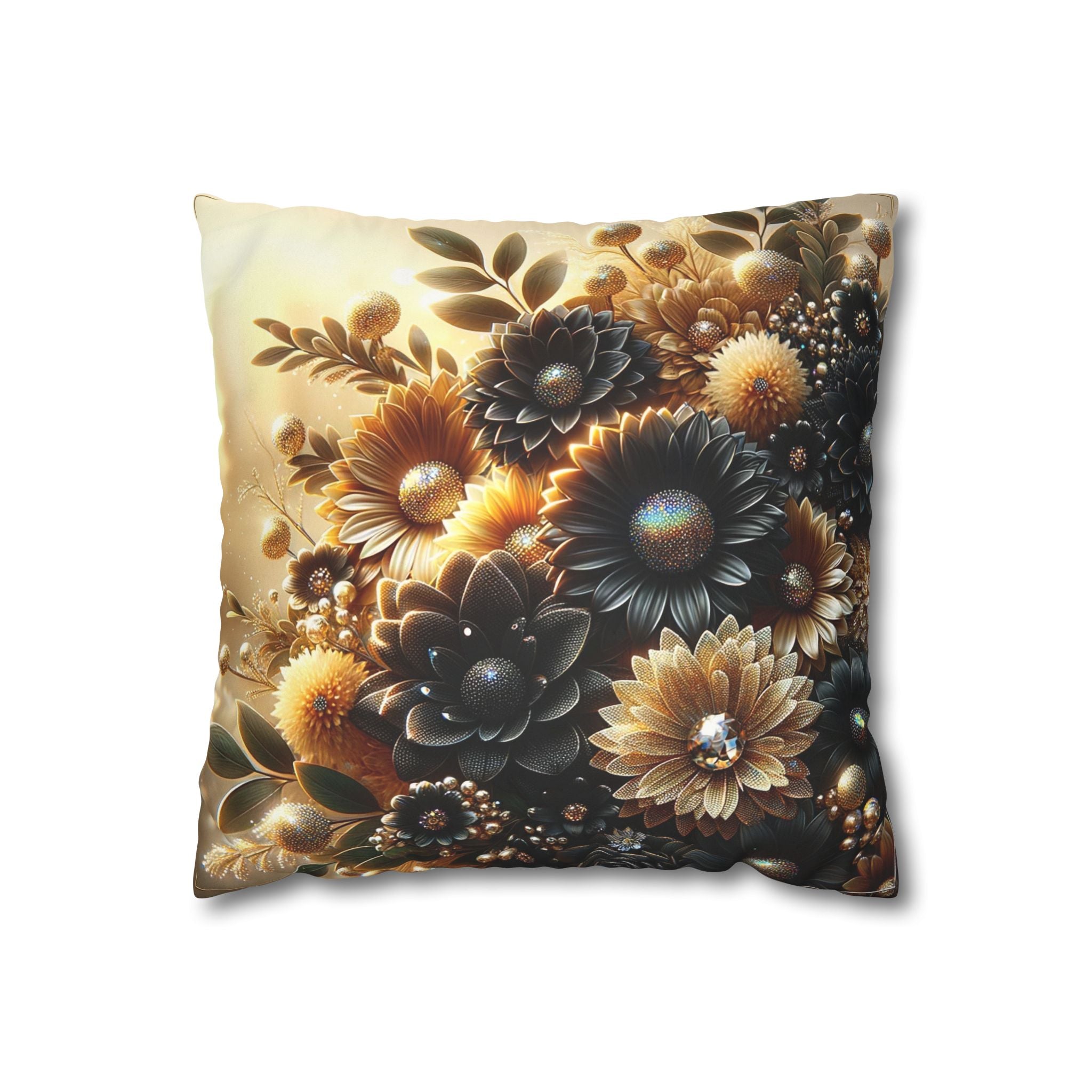Black and golden Bouquet (with golden background) - Suede Square Pillowcase