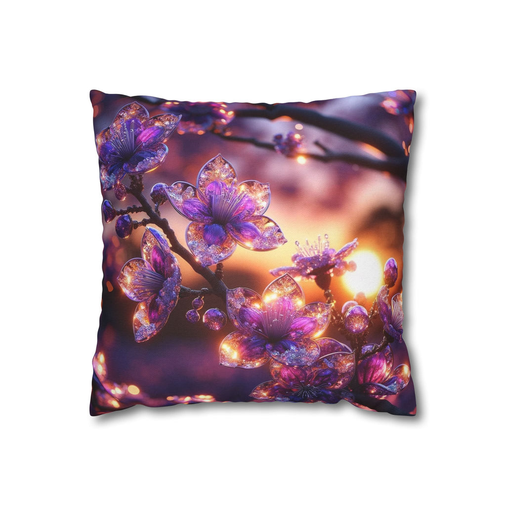 Purple diamond flowers (in sunset) - Polyester Square Pillowcase