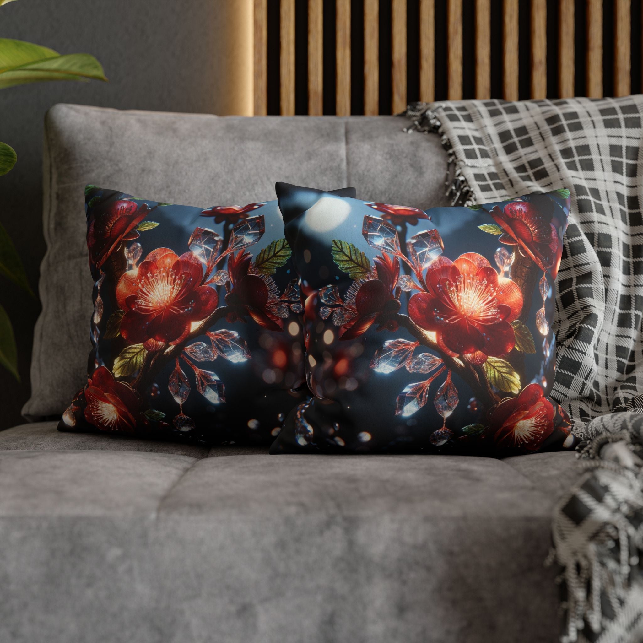 Red diamond flowers (in moonlight) - Suede Square Pillowcase