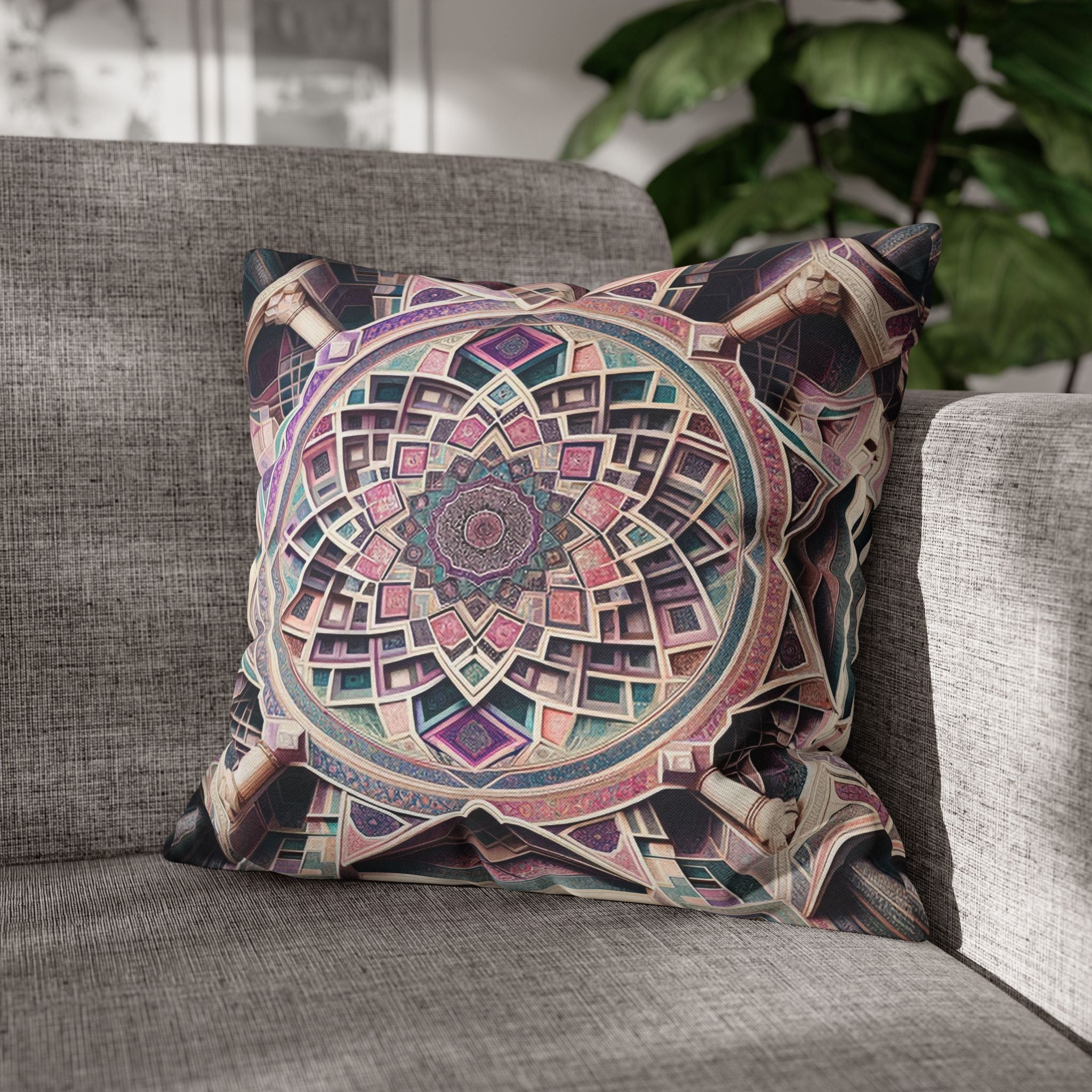 Persian art, grey-pink - Polyester Square Pillowcase