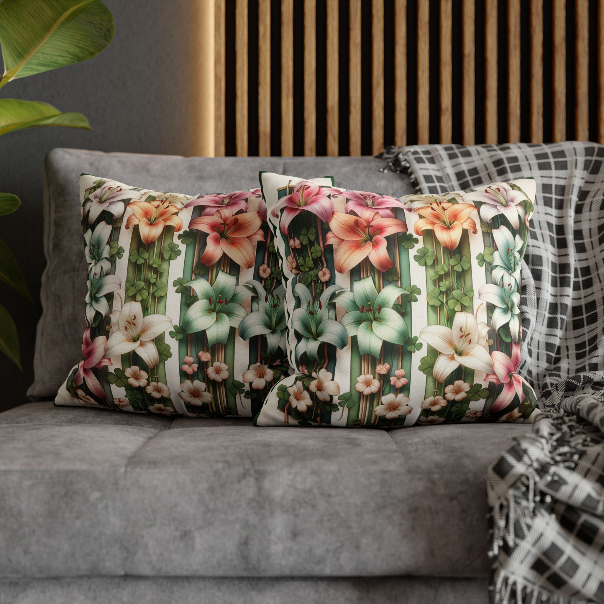 Lilies with little leaves - Polyester Square Pillowcase