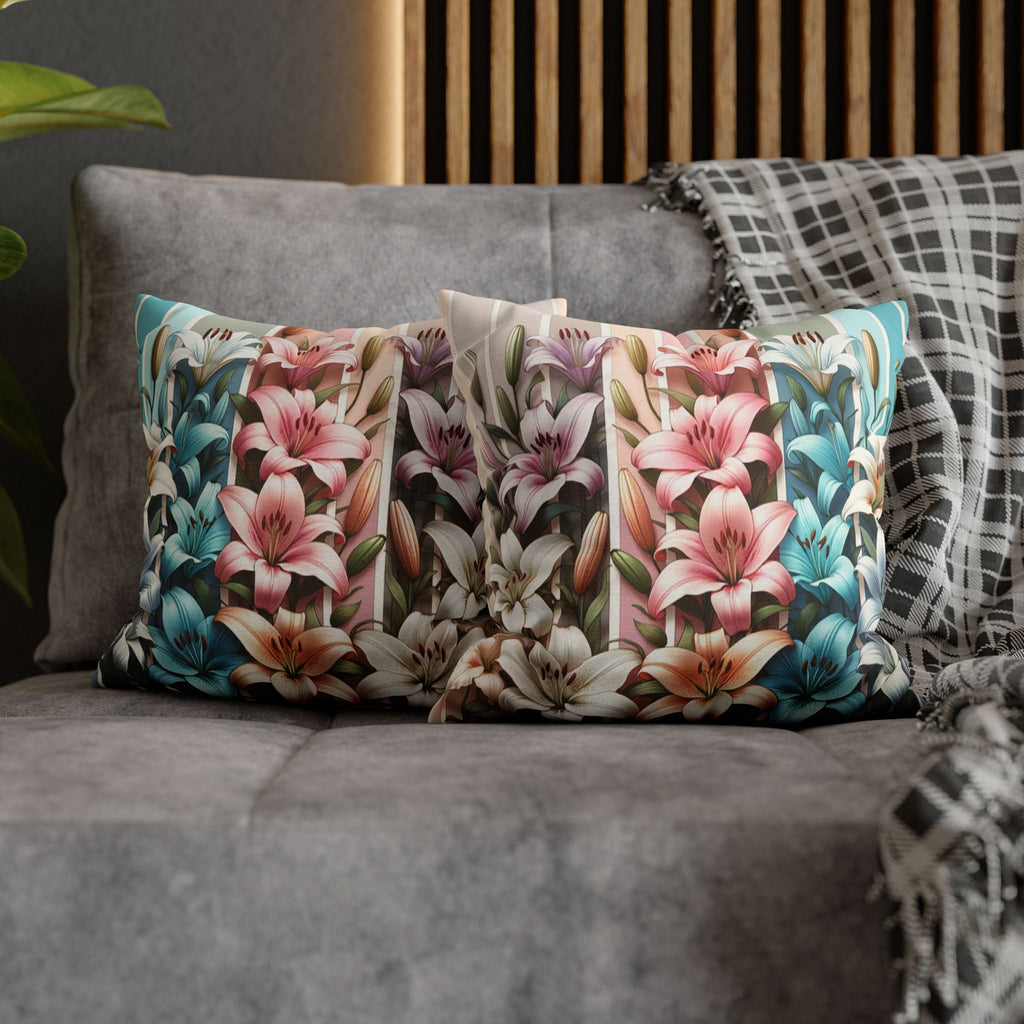 Colourful Lilies in line - Polyester Square Pillowcase