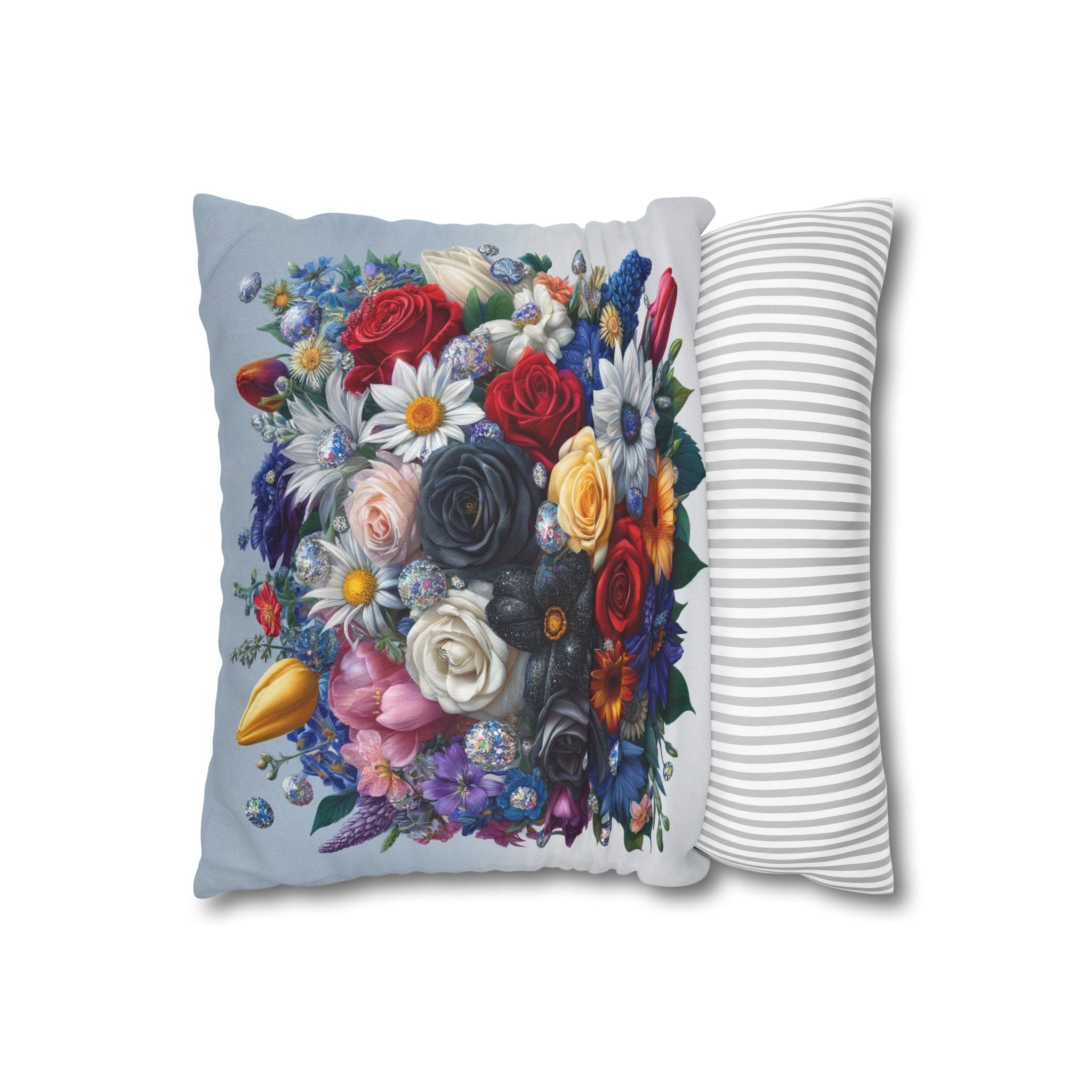 Colourful Bouquet (light-blue background) - Polyester Square Pillowcase