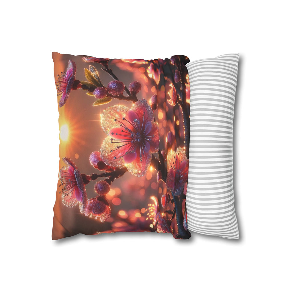 Pink diamond flowers (in sunset) - Suede Square Pillowcase