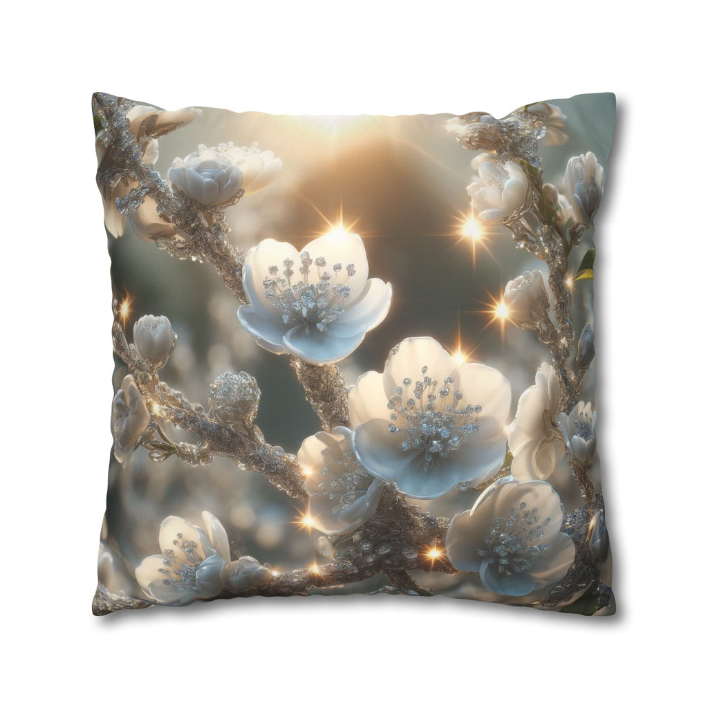 Silver, diamond flowers - Suede Square Pillowcase
