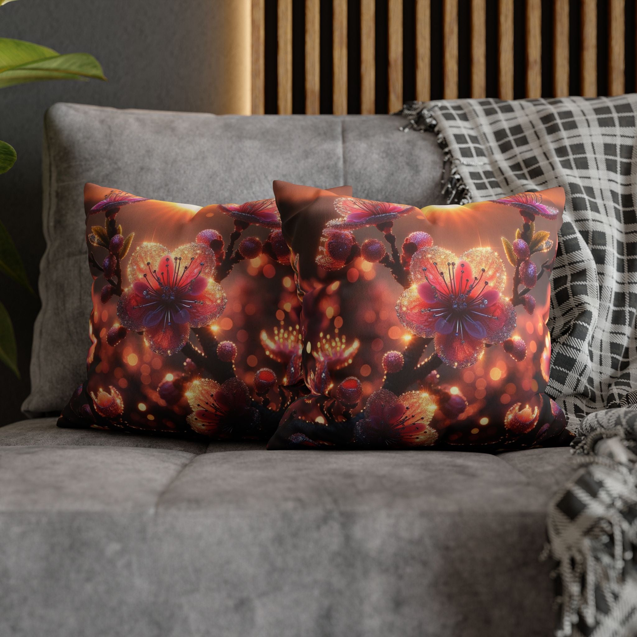 Pink diamond flowers (in sunset) - Suede Square Pillowcase