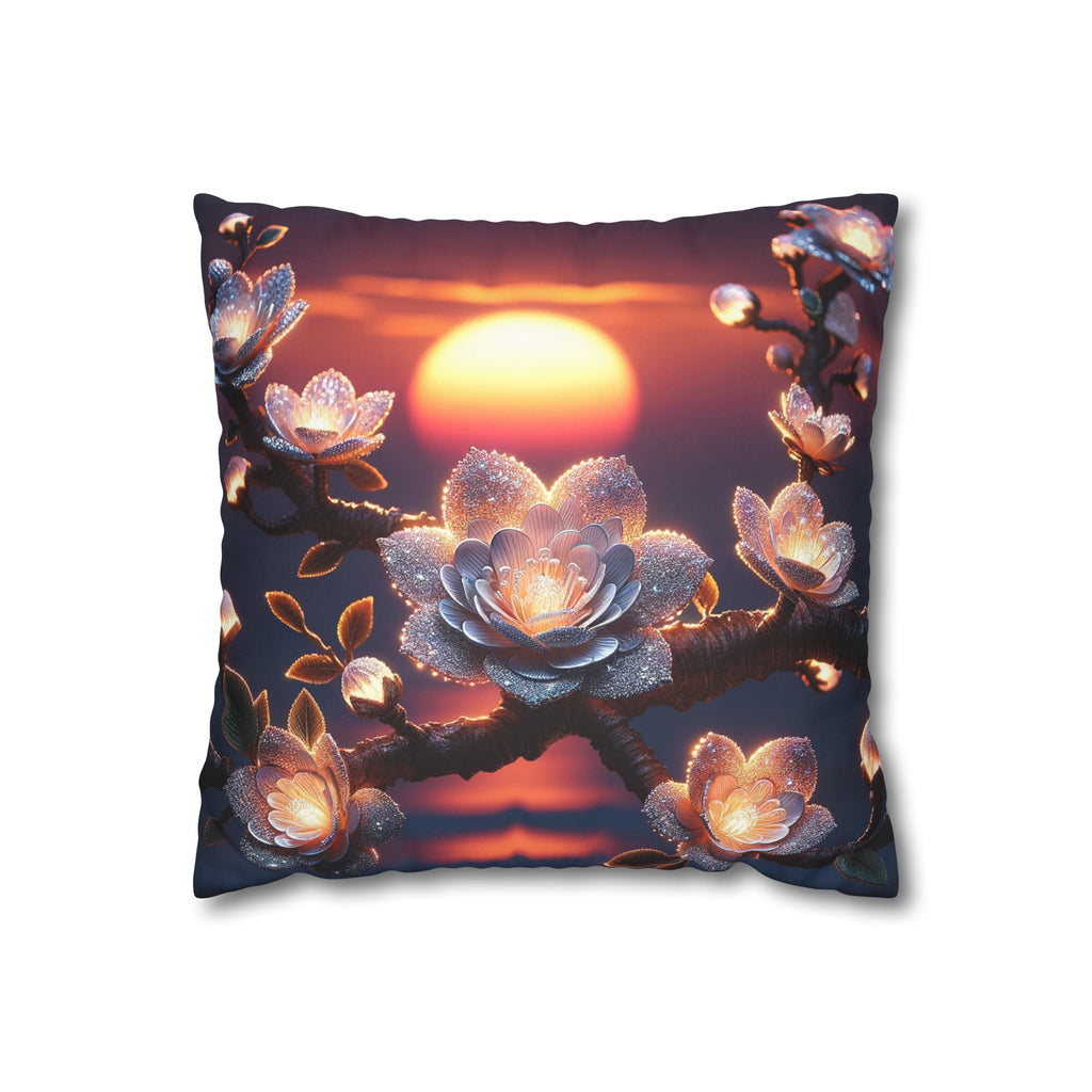 White, diamond flowers in the night - Suede Square Pillowcase