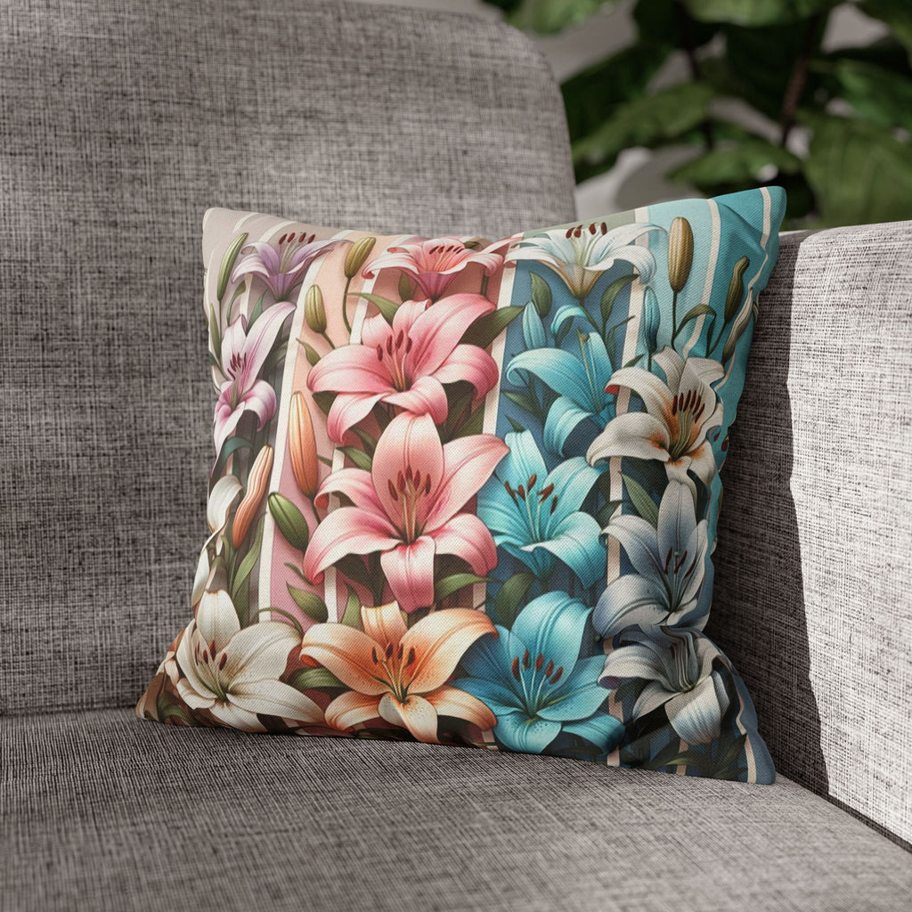 Colourful Lilies in line - Polyester Square Pillowcase