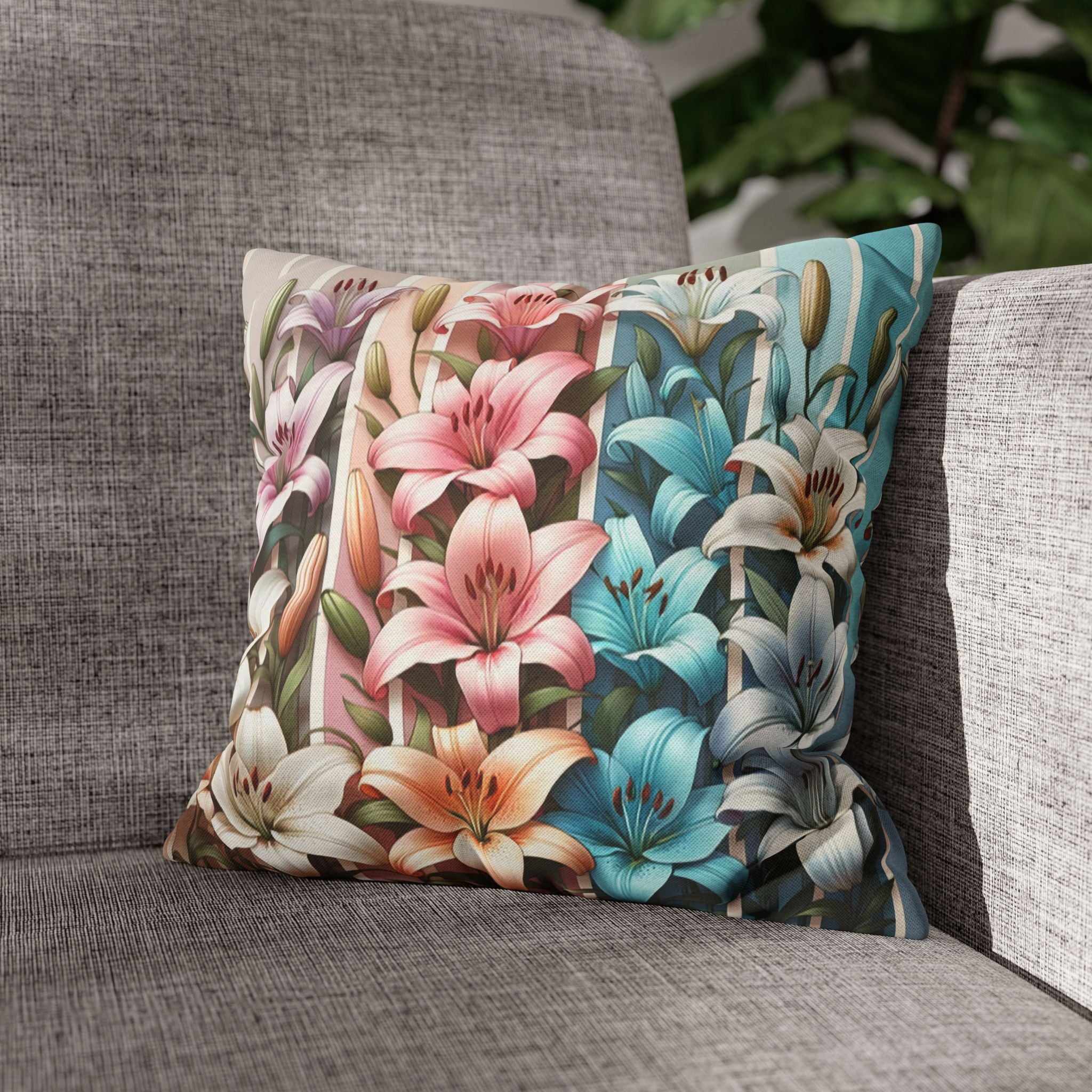 Colourful Lilies in line - Polyester Square Pillowcase