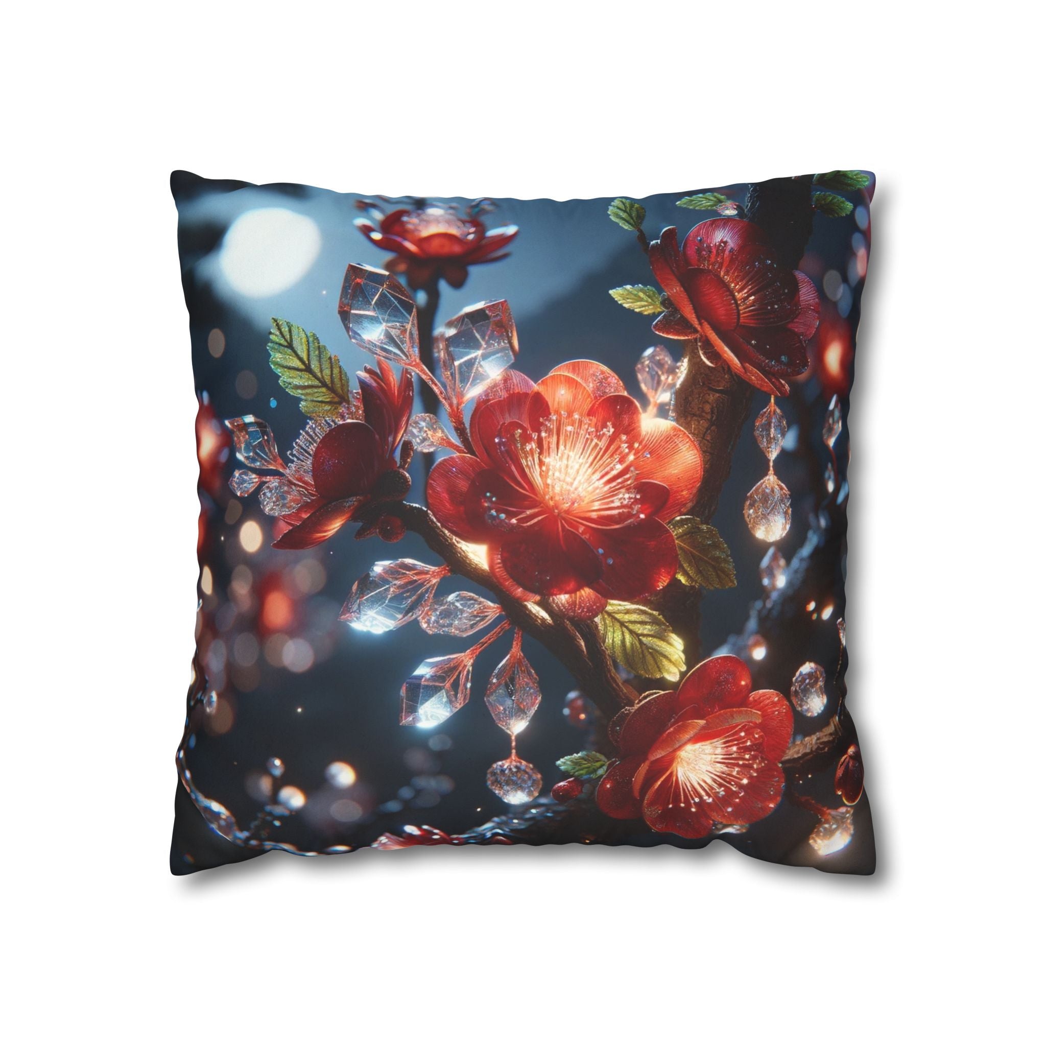 Red diamond flowers (in moonlight) - Suede Square Pillowcase
