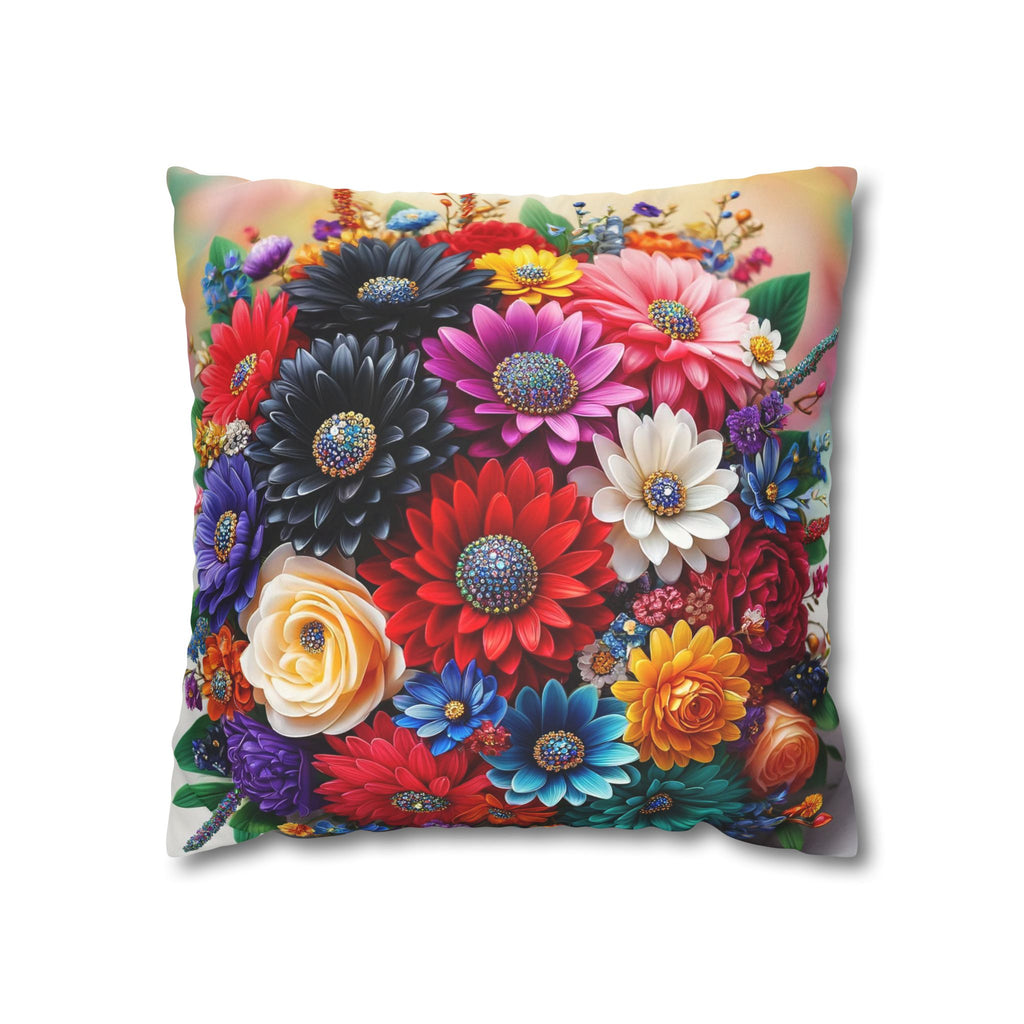 Colourful Bouquet of bright coloured flowers - Suede Square Pillowcase