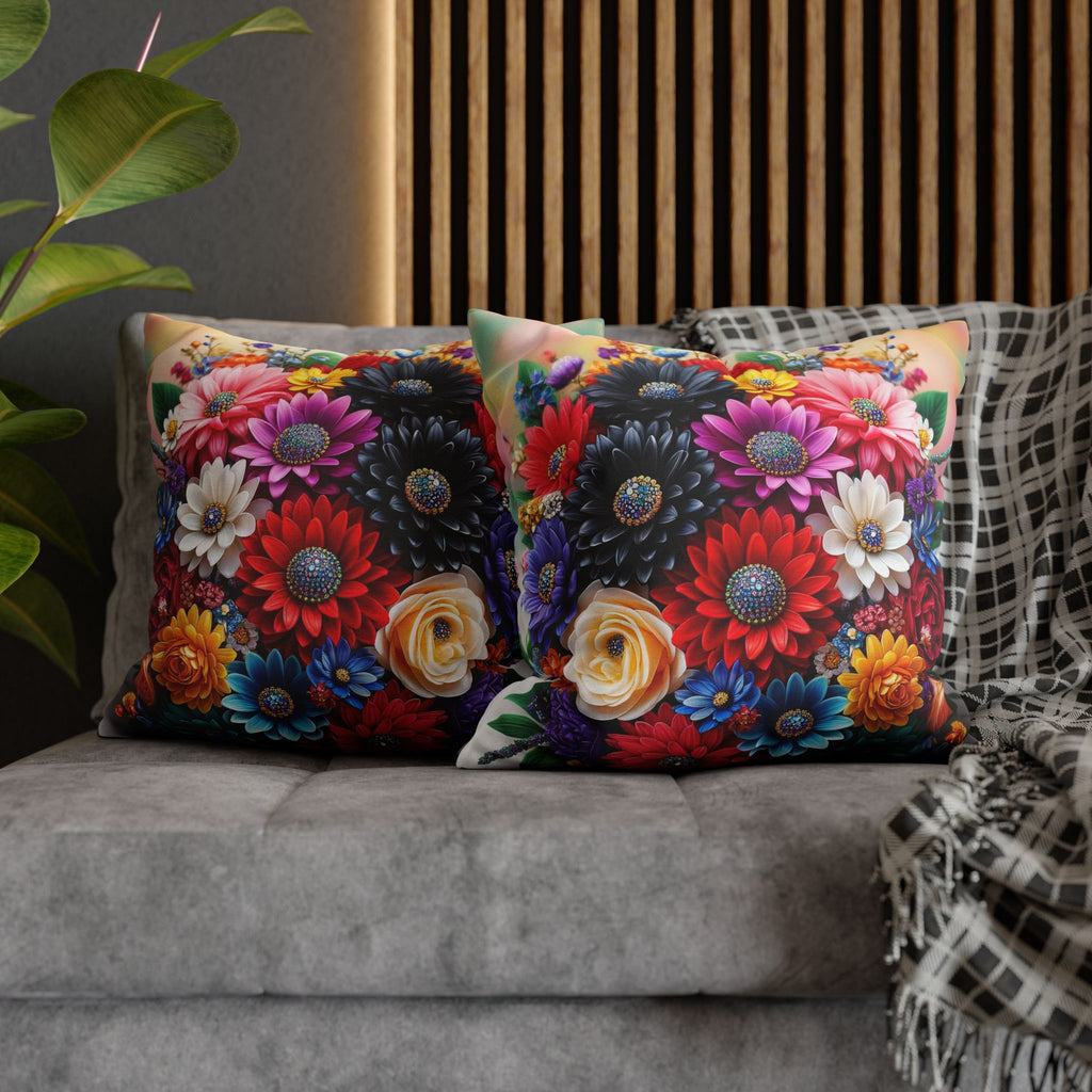 Colourful Bouquet (with diamonds) - Polyester Square Pillowcase