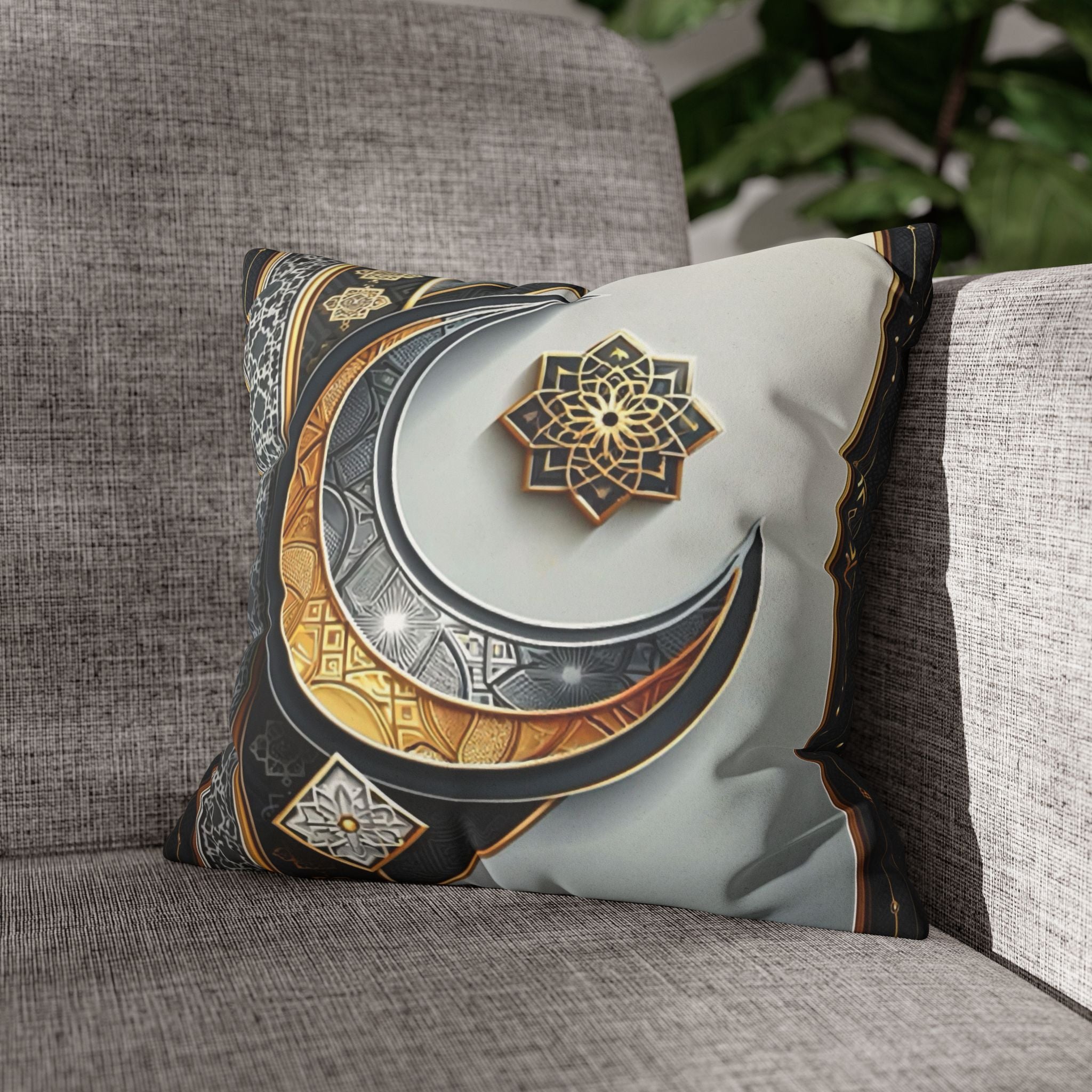 Islamic Art (gold & silver moon)) - Suede Square Pillowcase